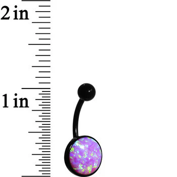 Pink Synthetic Opal Black Anodized Bottom Mount Belly Ring - Image 3