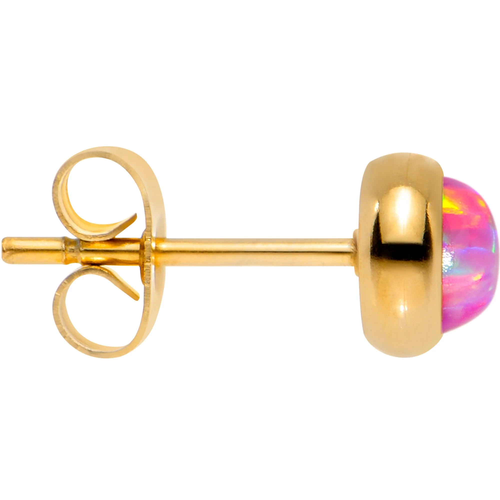 Pink Synthetic Opal Gold IP 316L Surgical Steel Stud Earrings - Image 3