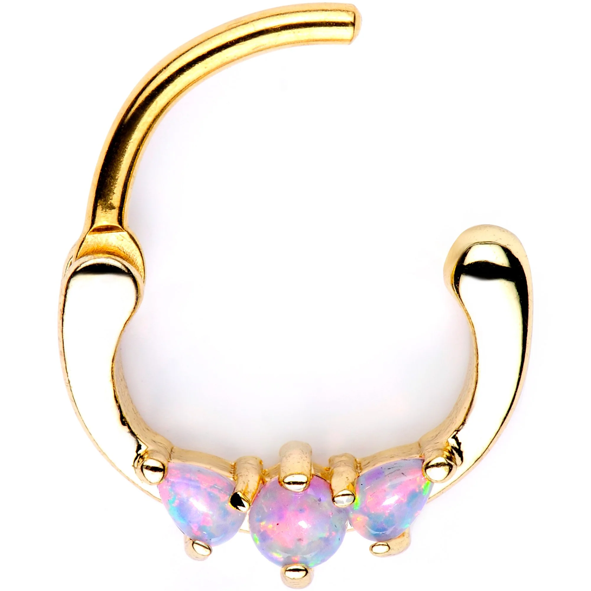 Pink Synthetic Opal Gold Tone Anodized Mini Triplet Septum Clicker - Image 2