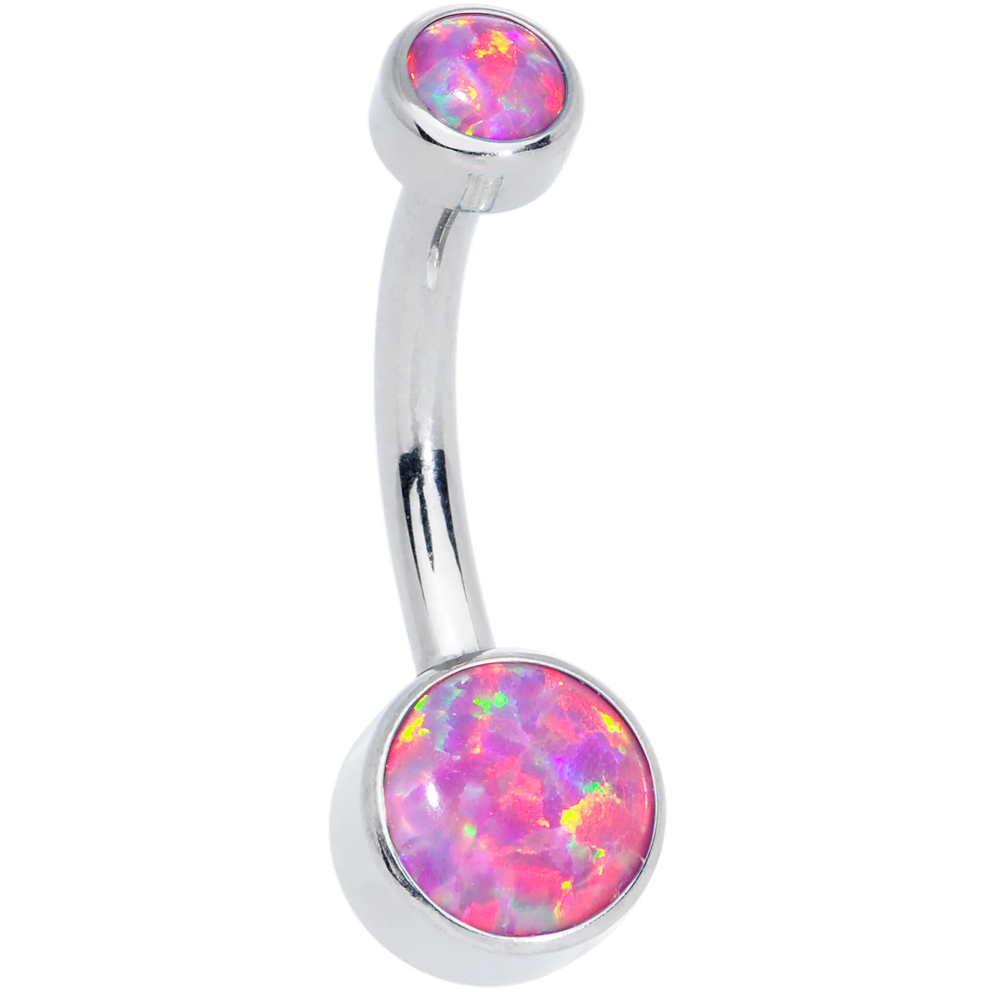 Pink Synthetic Opal Grade 23 Titanium Internal Thread Duo Belly Ring - Image 2