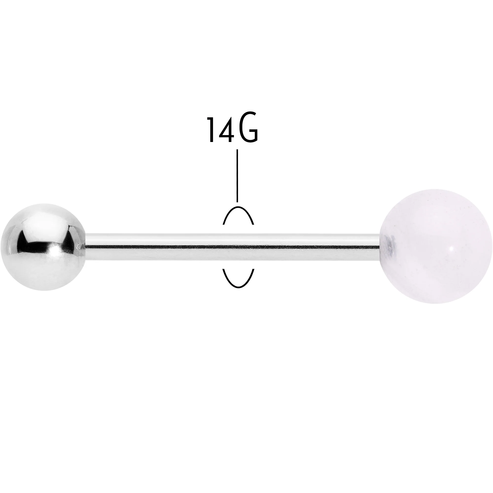 Pink Synthetic Light Rose Quartz Barbell Tongue Ring - Image 5