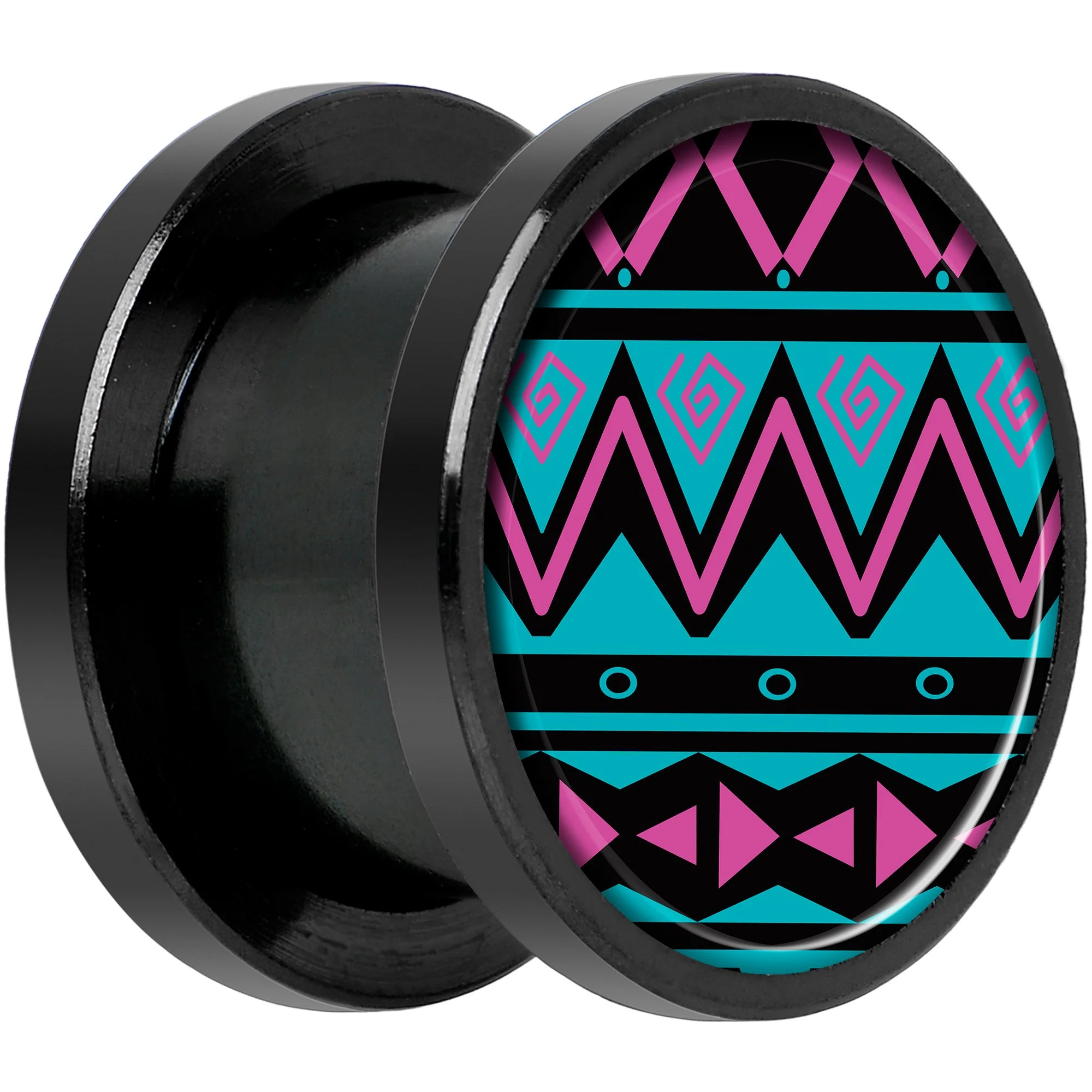 Pink Teal Tribal Print Black Anodized Screw Fit Plug Set 1/2 - Image 2