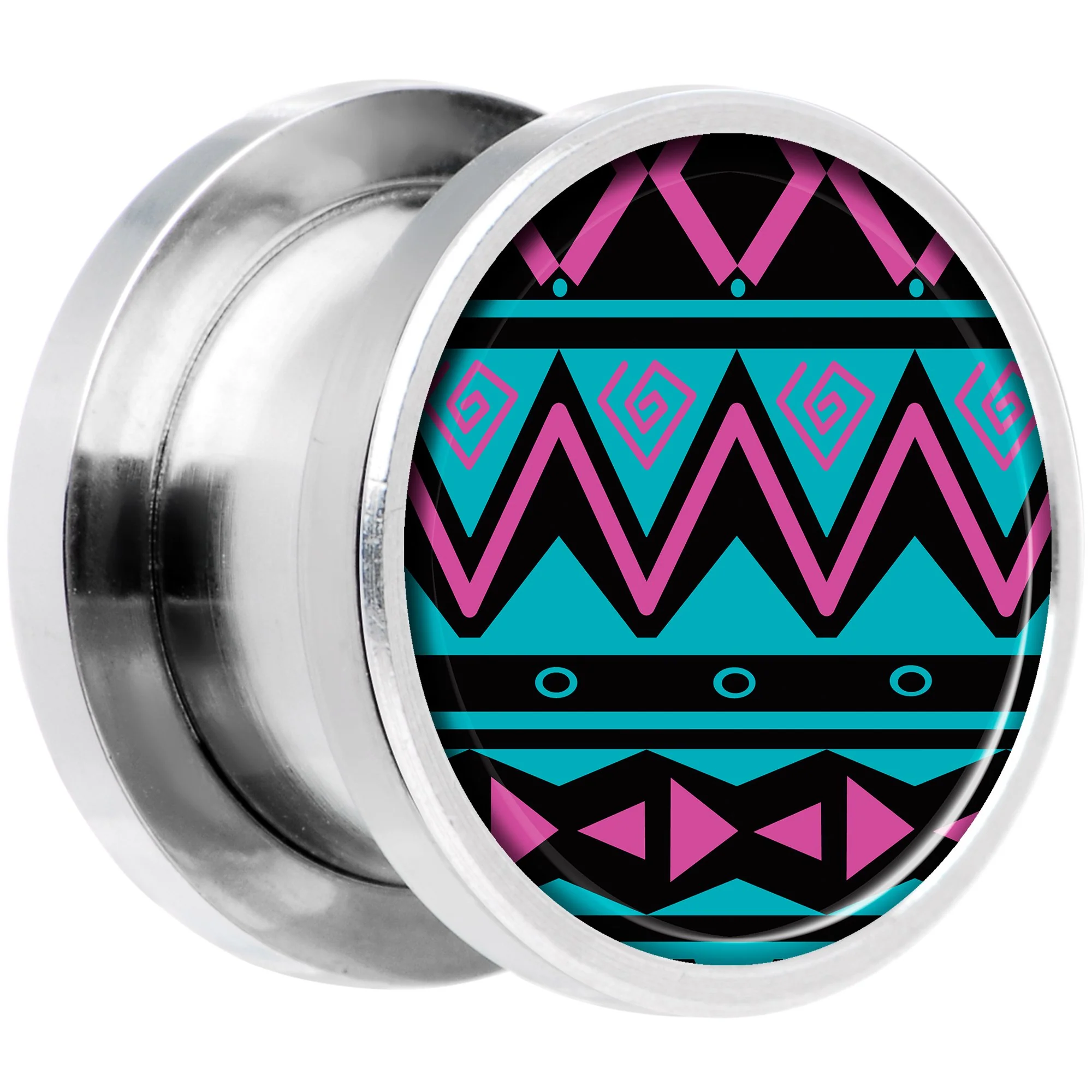 Pink Teal Tribal Print Steel Screw Fit Plug Set 1/2 - Image 2