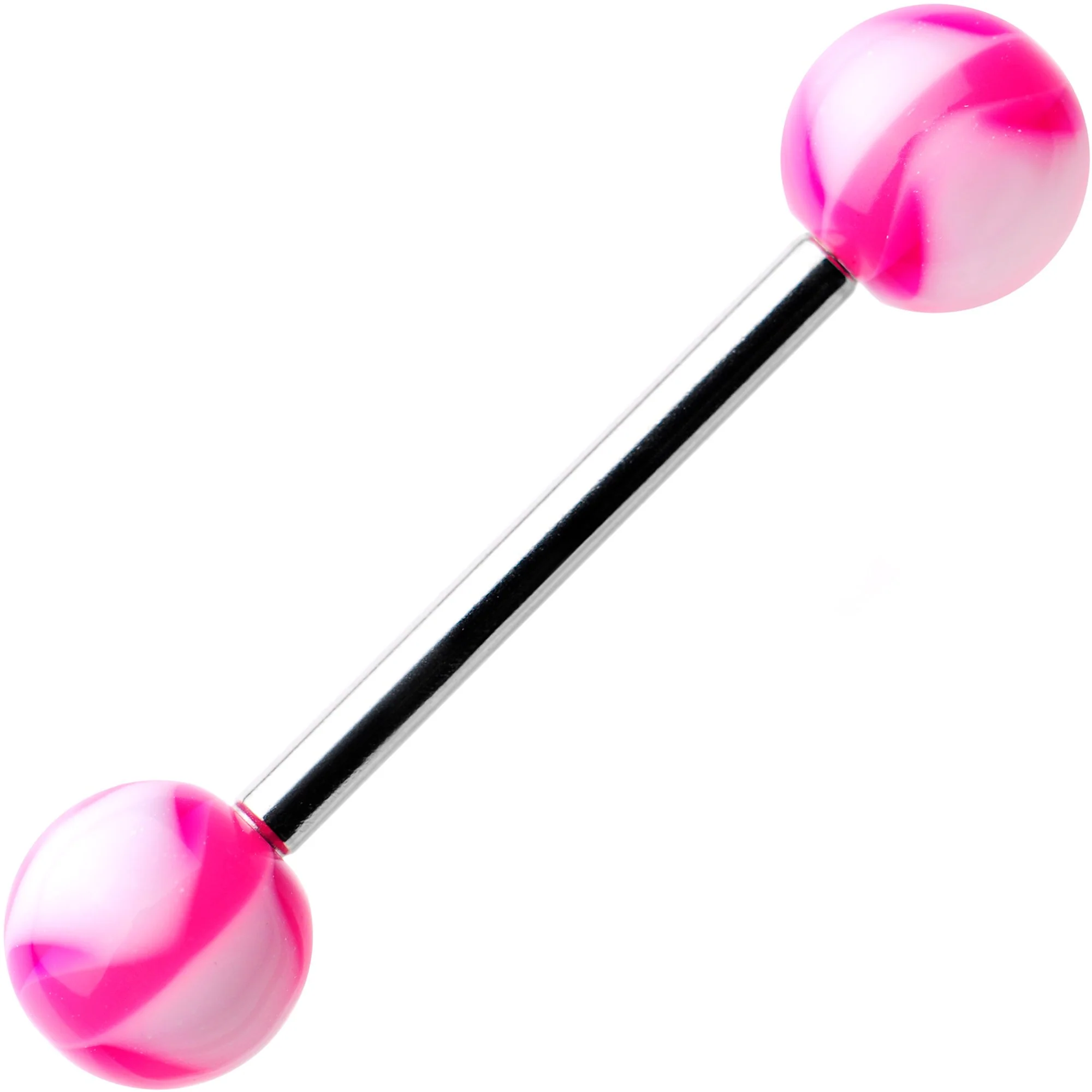 Pink White Swirl 6mm Acrylic Ball Barbell Tongue Ring - Image 2