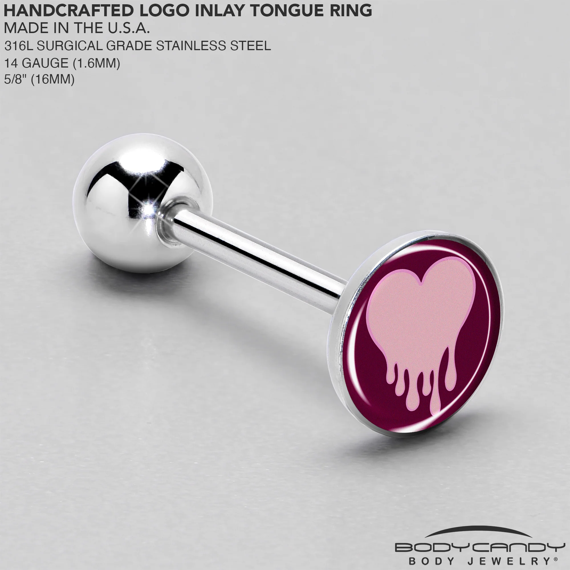 Pinkish Melting Heart Barbell Tongue Ring by Onyx O - Image 4