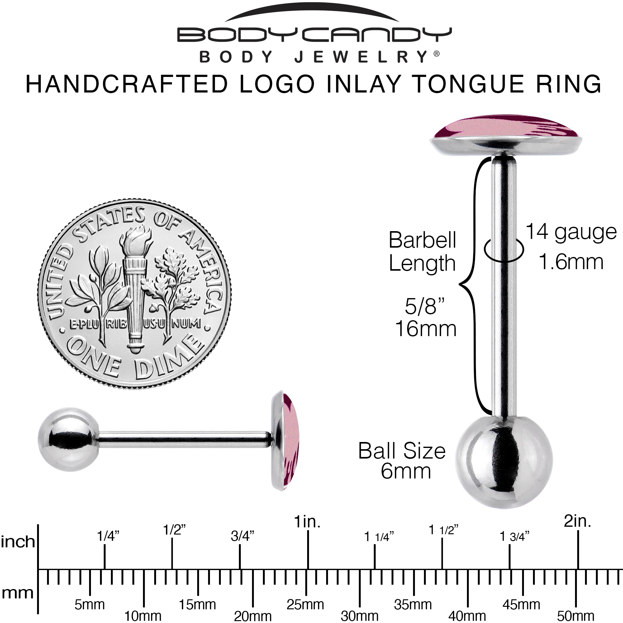 Pinkish Melting Heart Barbell Tongue Ring by Onyx O - Image 5