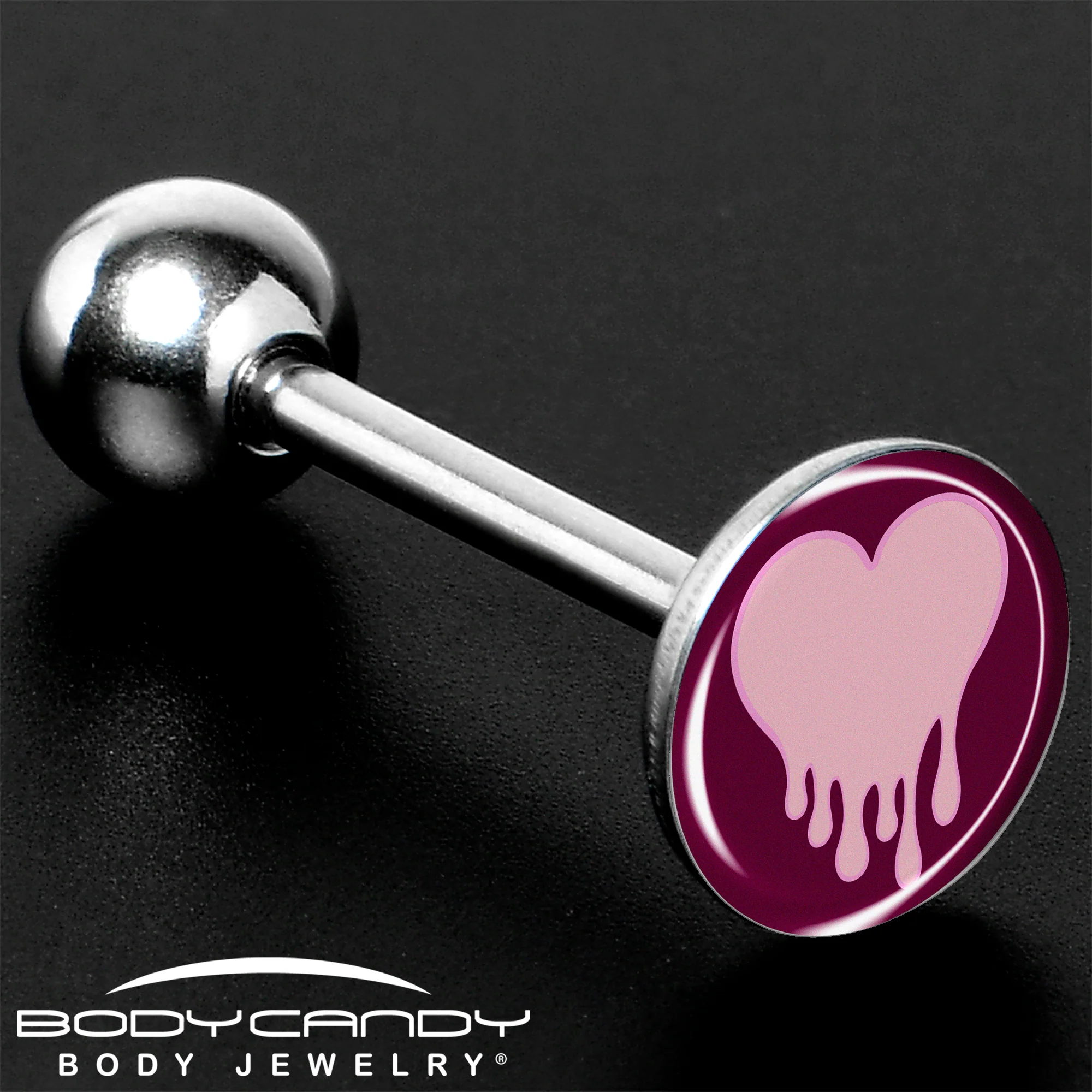 Pinkish Melting Heart Barbell Tongue Ring by Onyx O - Image 8