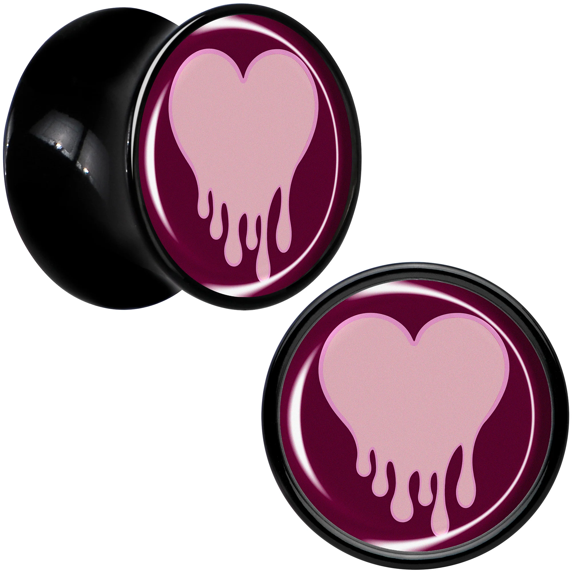 Pinkish Melting Heart Black Acrylic Saddle Plug Set by Onyx O - Image 2