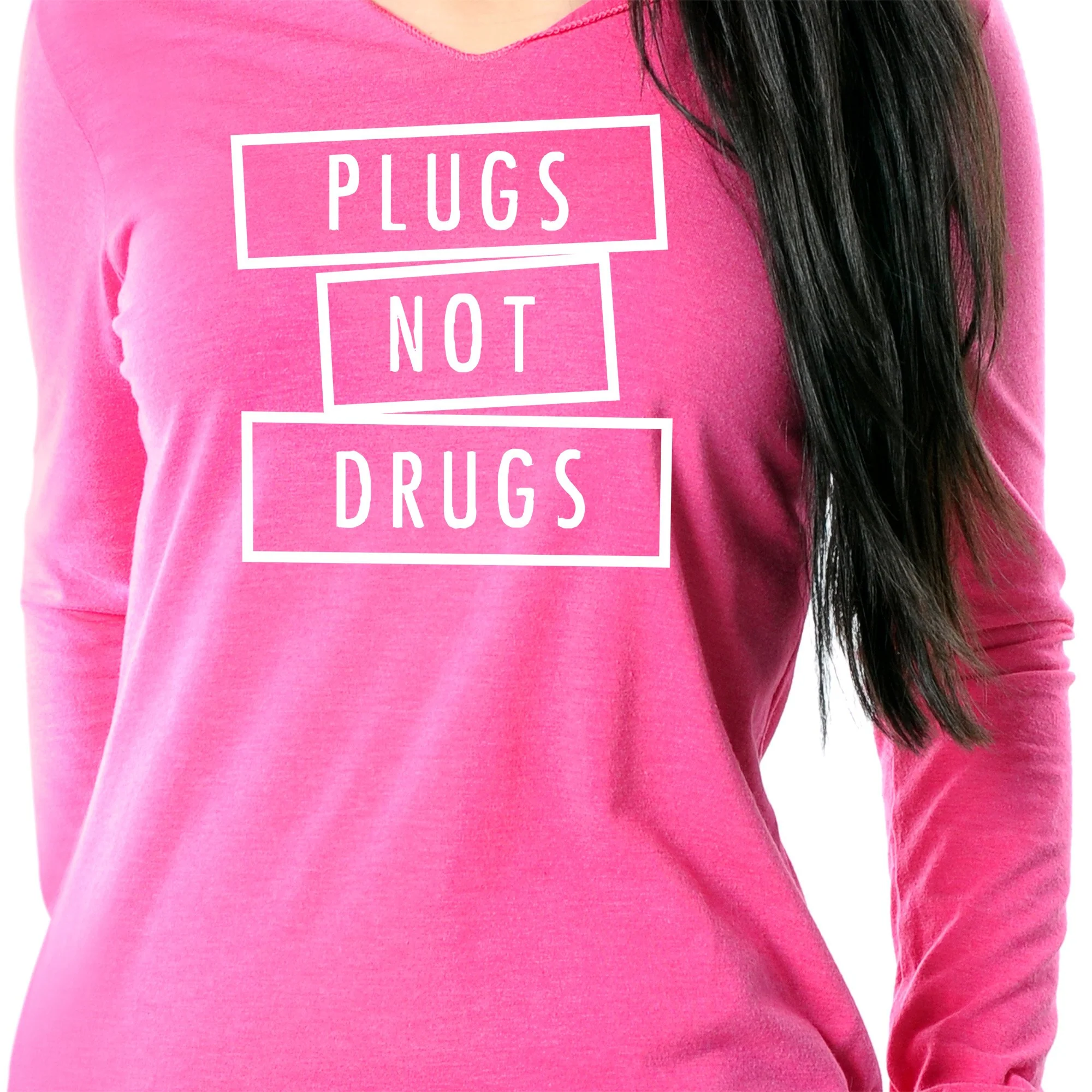 Plugs Not Drugs  Tapered Long Sleeve Hoodie - Image 3
