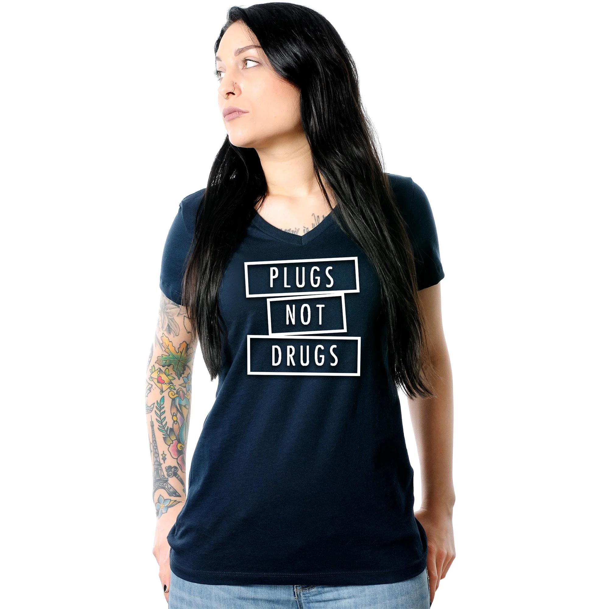 Plugs Not Drugs V-Neck Tee Shirt - Image 8