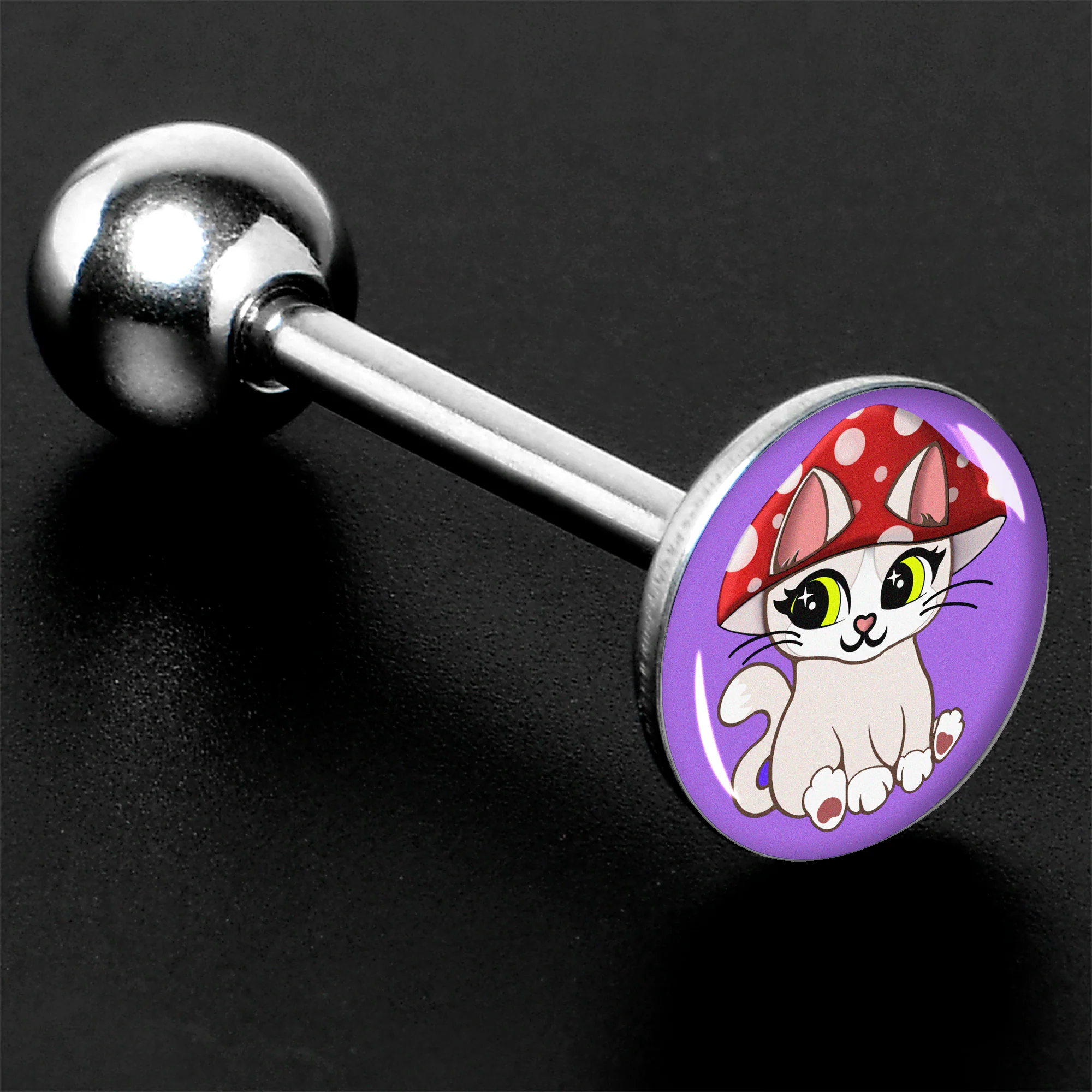 Polka Dot Mushroom Hat Cat Barbell Tongue Ring by Onyx O - Image 4