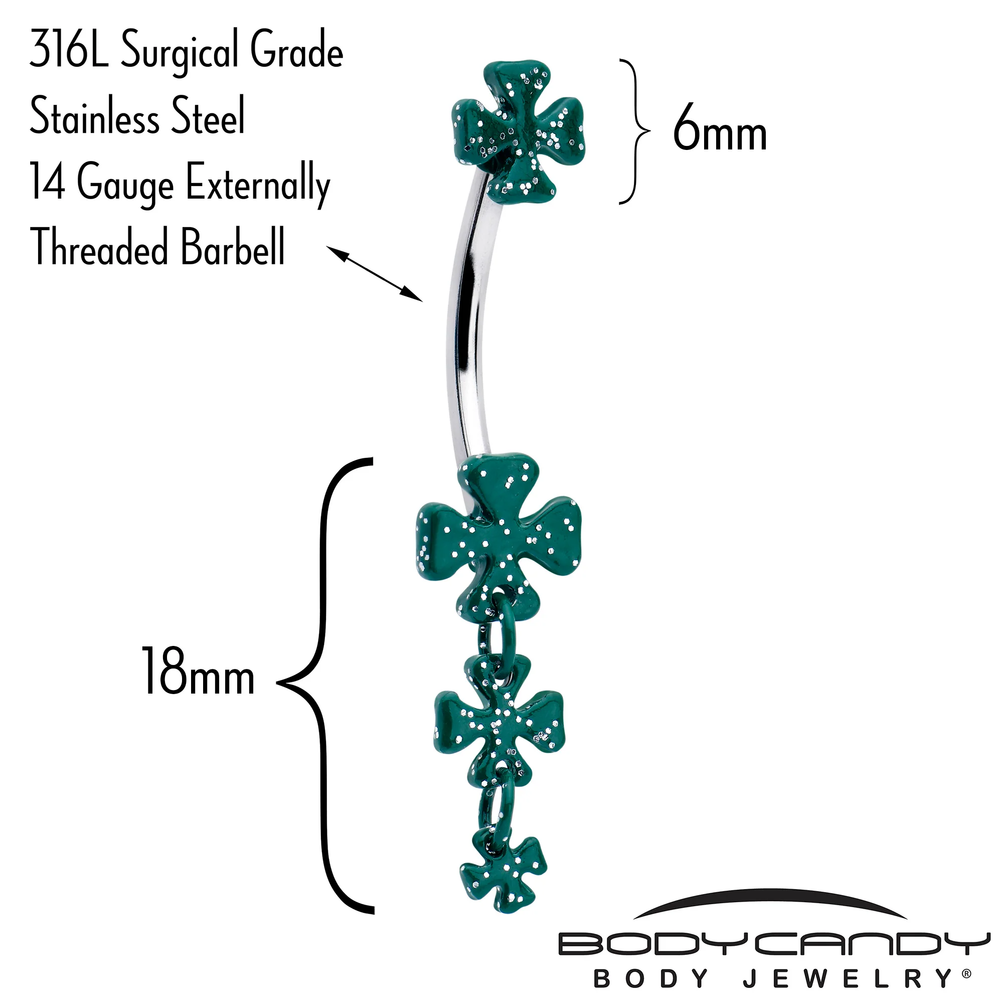 Polka Dot Shamrock St Patricks Double Mount Dangle Belly Ring - Image 2