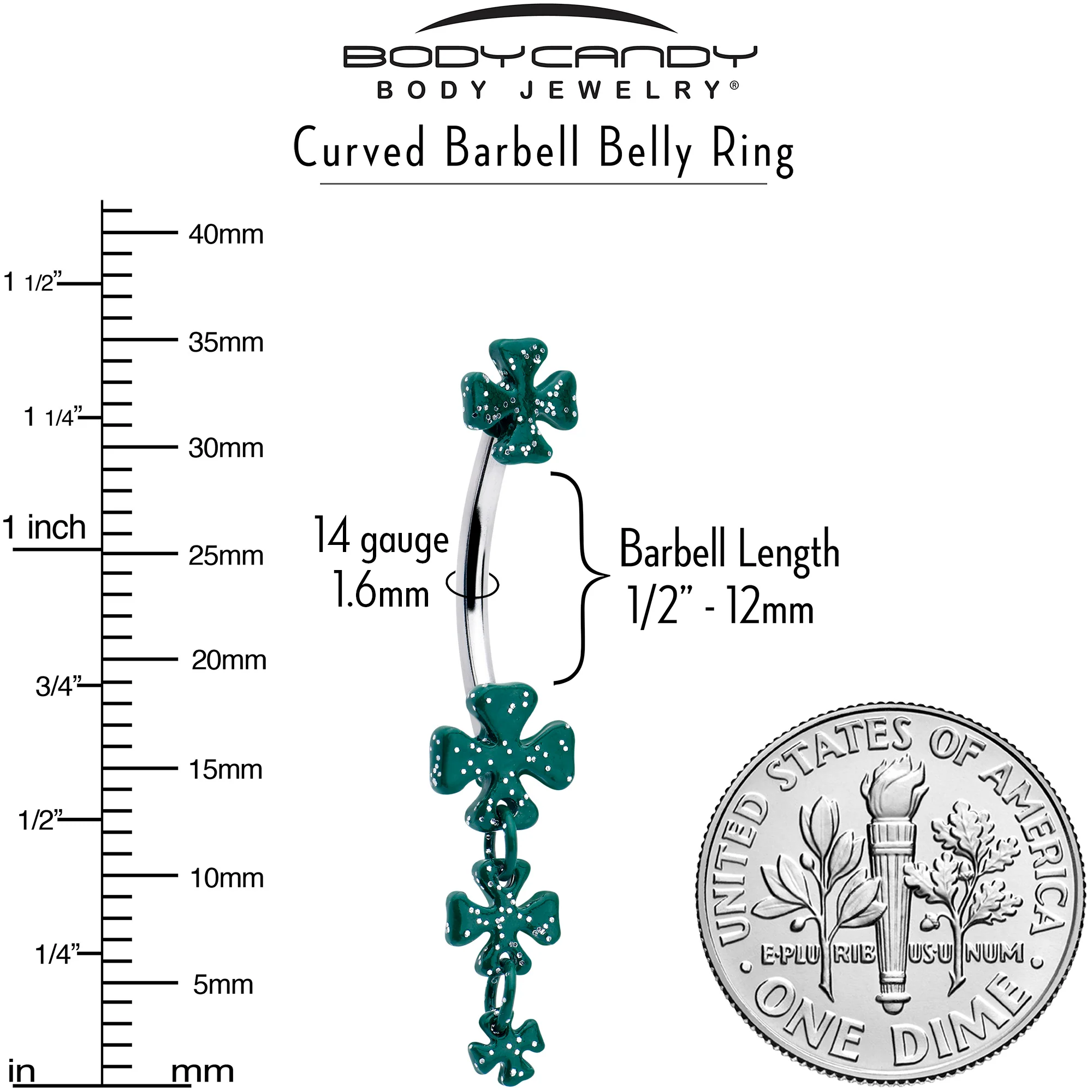 Polka Dot Shamrock St Patricks Double Mount Dangle Belly Ring - Image 3