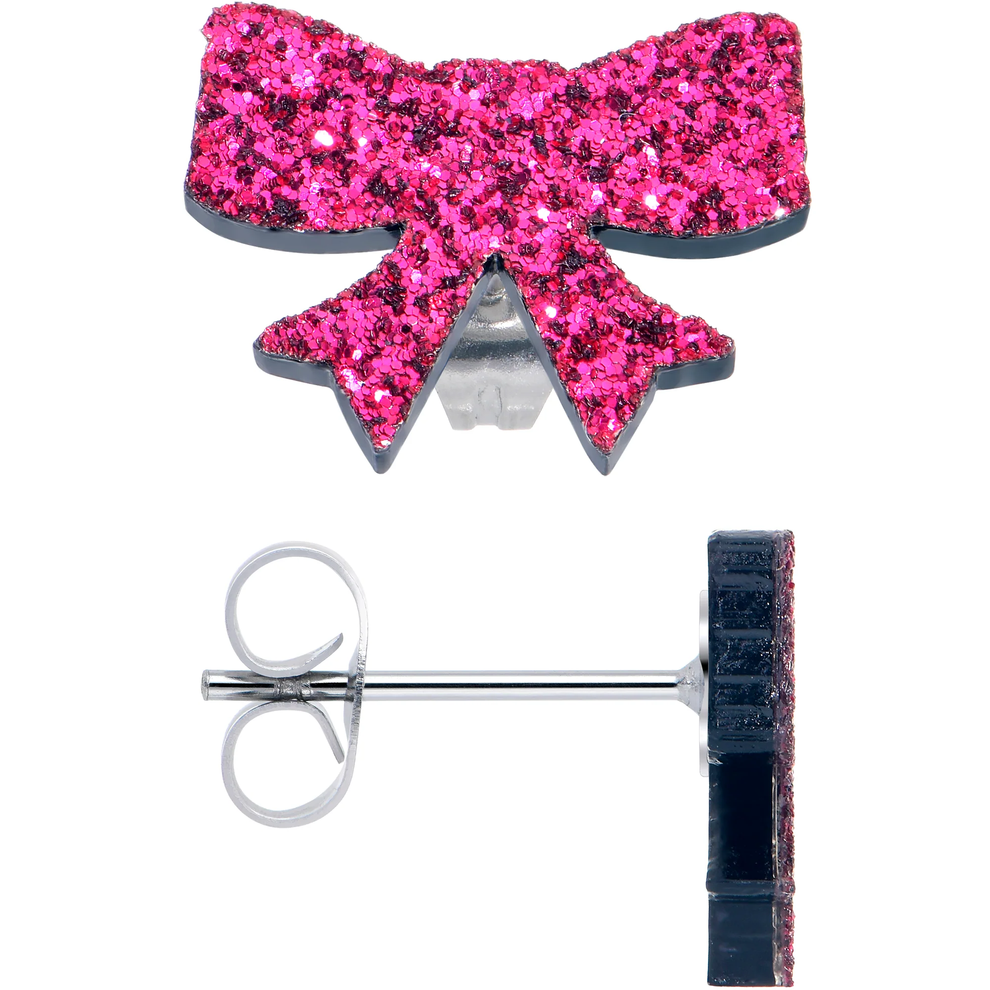 Pretty Pink Glitter Ribbon Stud Earrings - Image 3