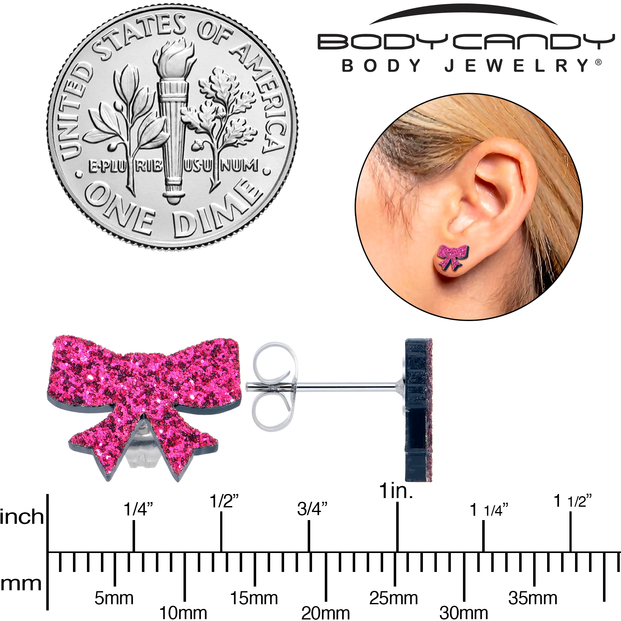 Pretty Pink Glitter Ribbon Stud Earrings - Image 5