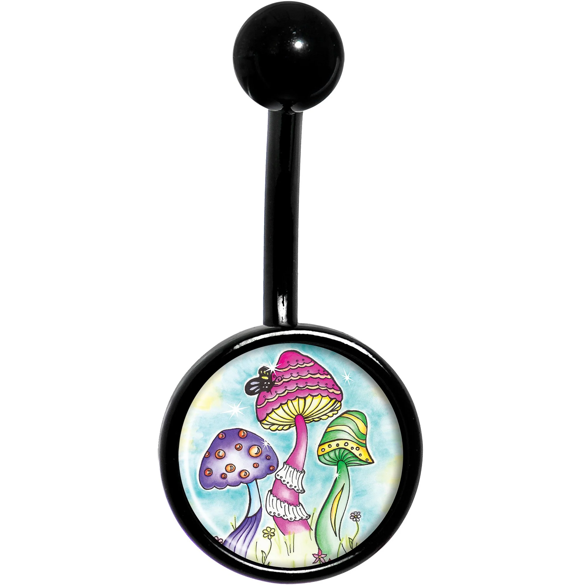 Psychedelic Magic Mushrooms Black Belly Ring - Image 2