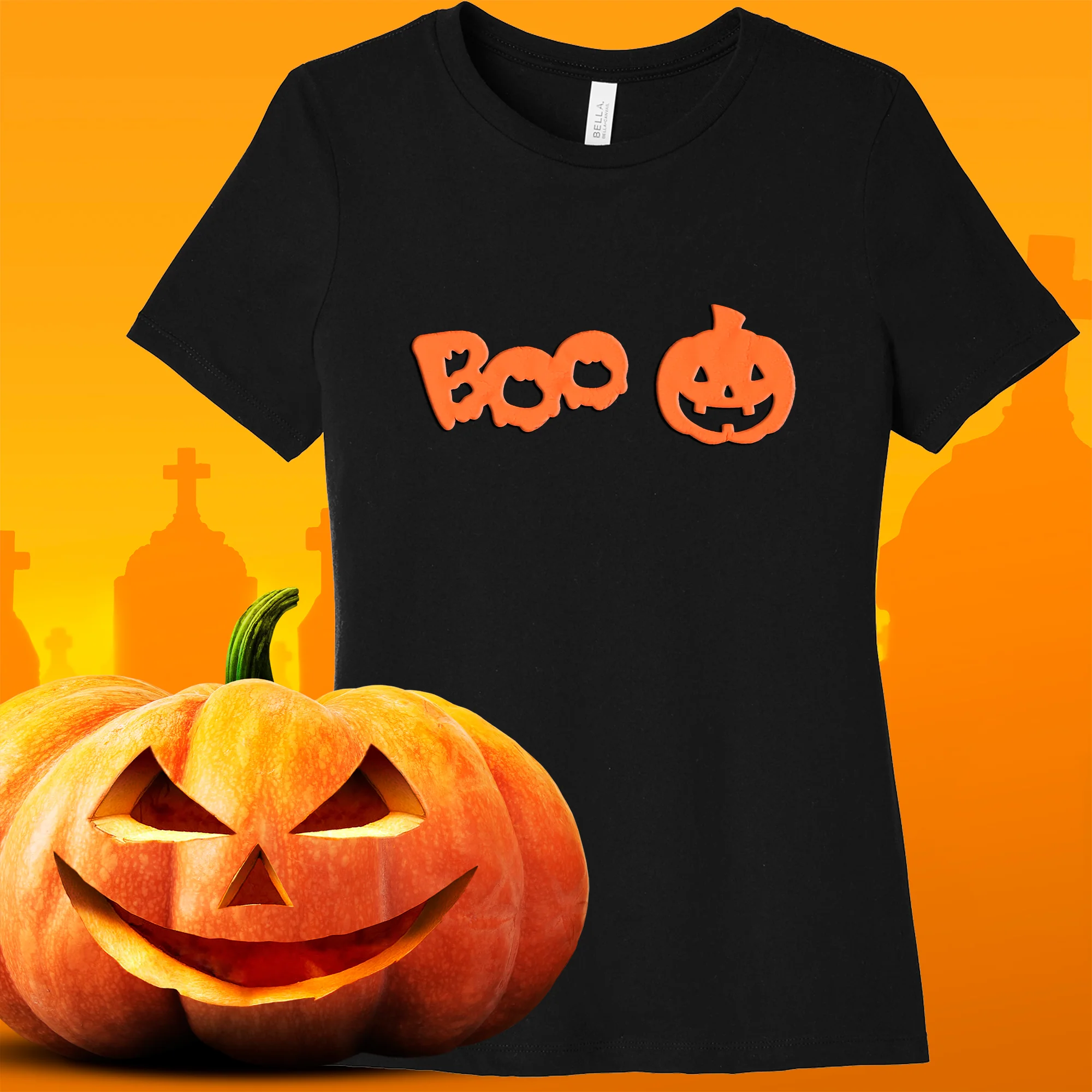 Pumpkin Boo Orange Puff Halloween Tee Shirt - Image 5