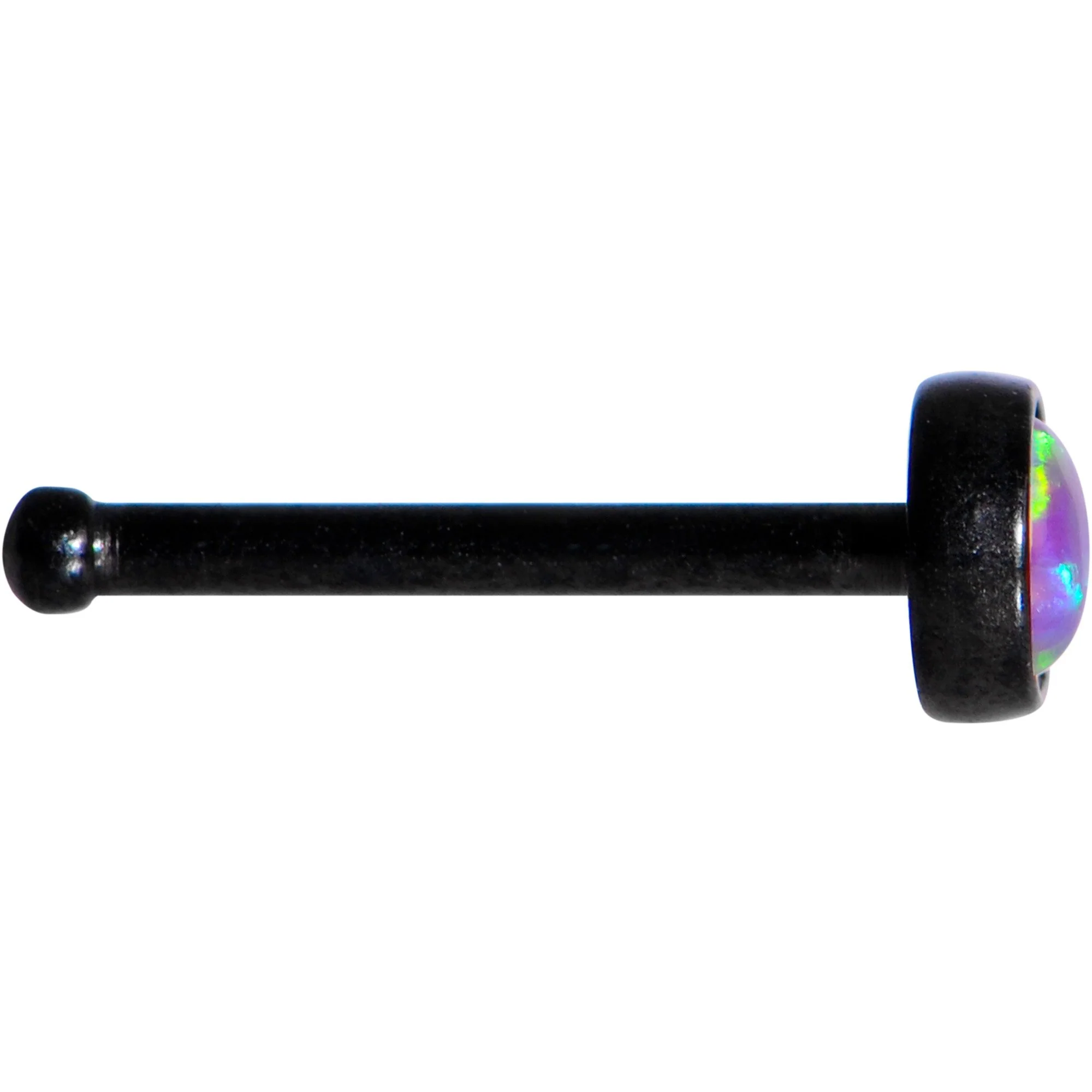 Purple 3mm Synthetic Opal Inlay Black Anodized Nose Bone - Image 2