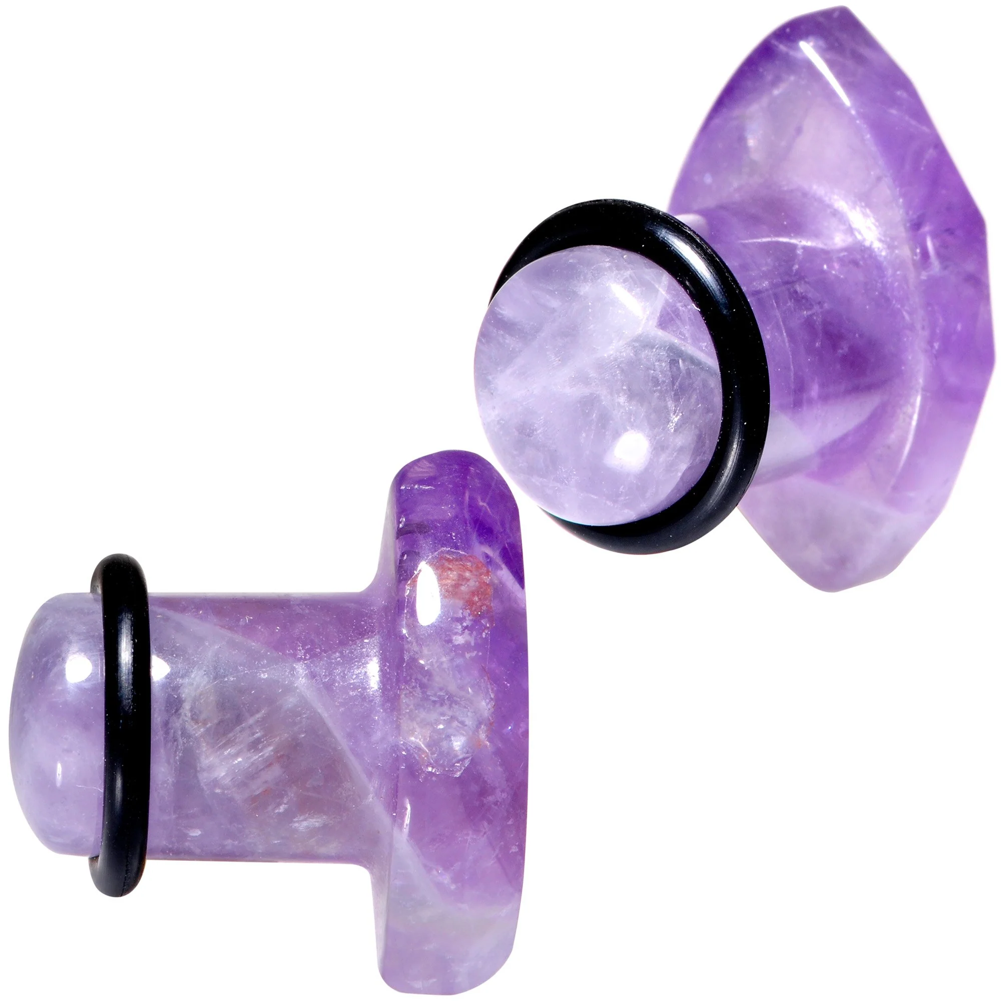 Purple Amethyst Faceted Single Flare Plug Set 6mm to 25mm Sizes - Image 2