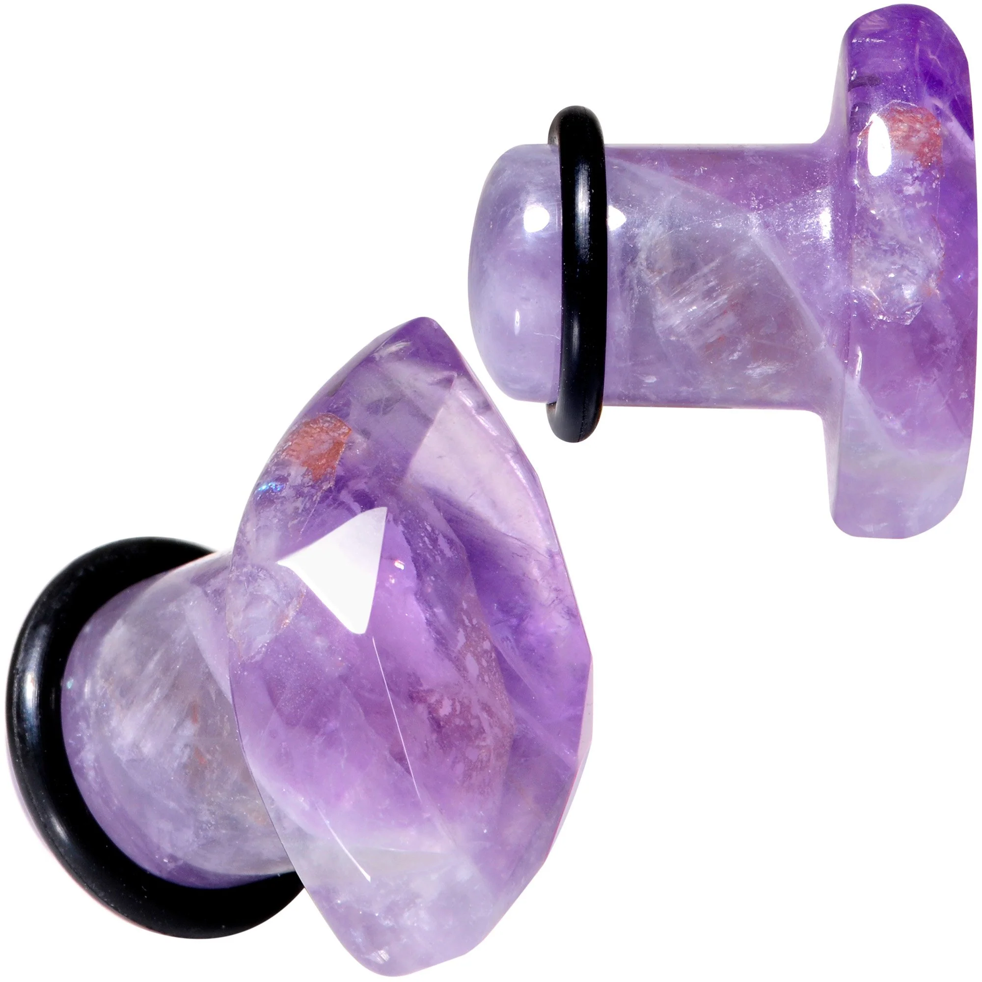 Purple Amethyst Faceted Single Flare Plug Set 6mm to 25mm Sizes - Image 3