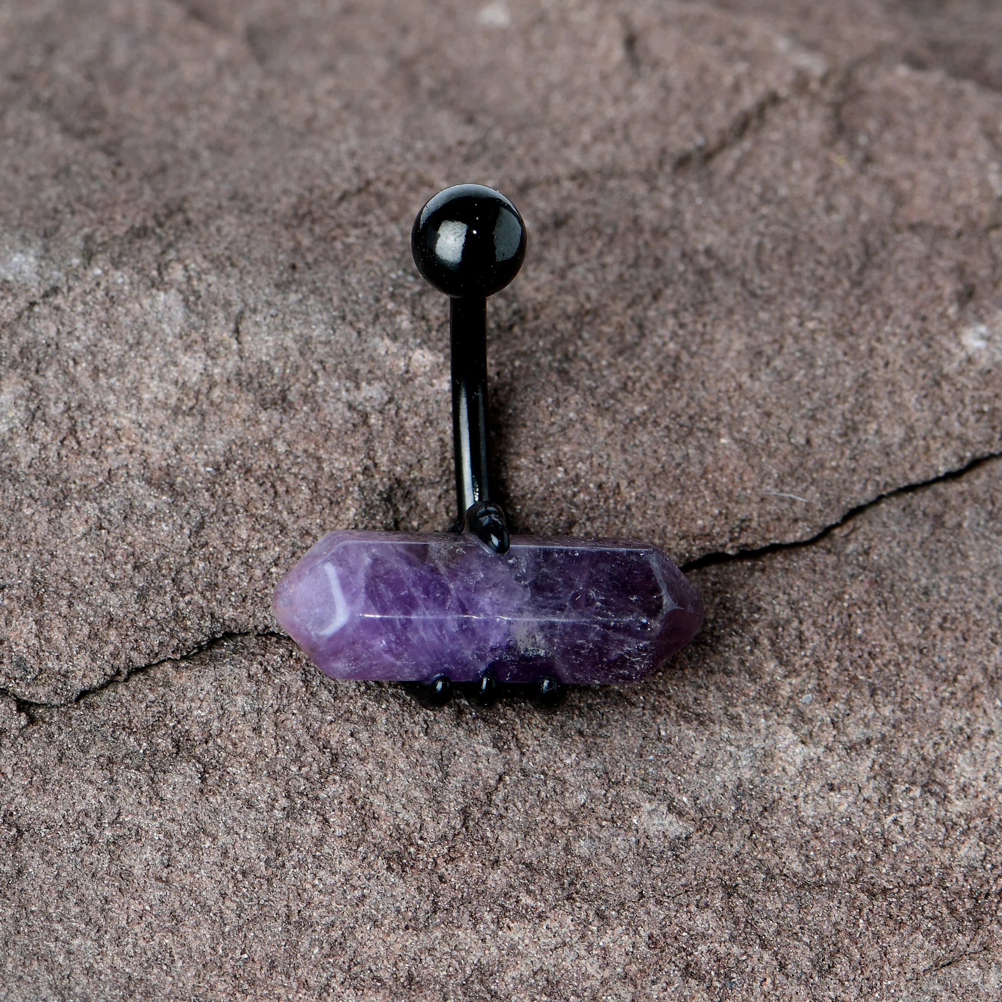 Purple Amethyst Stone Black Claw Belly Ring - Image 7