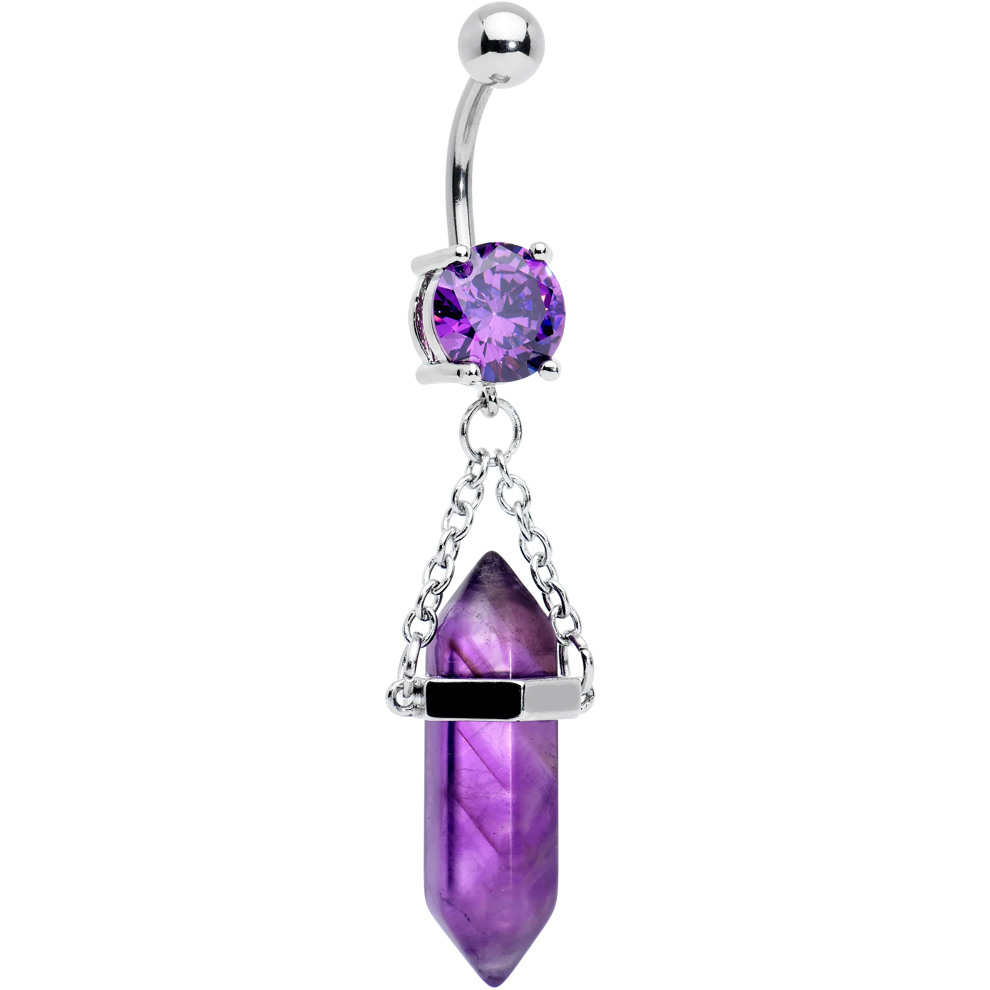 Purple Amethyst Stone Stone Hippie Dangle Belly Ring