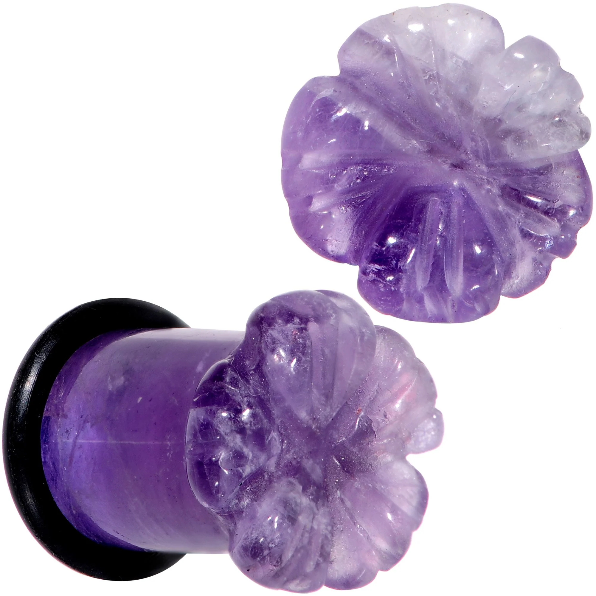 Purple Amethyst Stone Tropical Flower Single Flare Plug Set 6mm to 25mm - Image 6