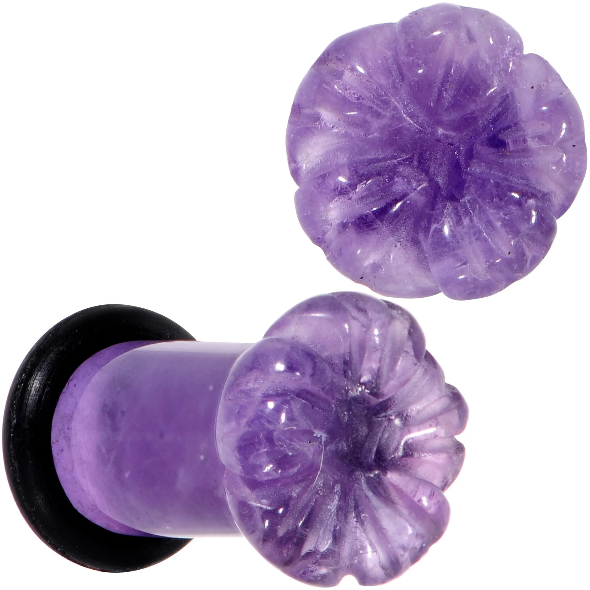 Purple Amethyst Stone Tropical Flower Single Flare Plug Set 6mm to 25mm - Image 7