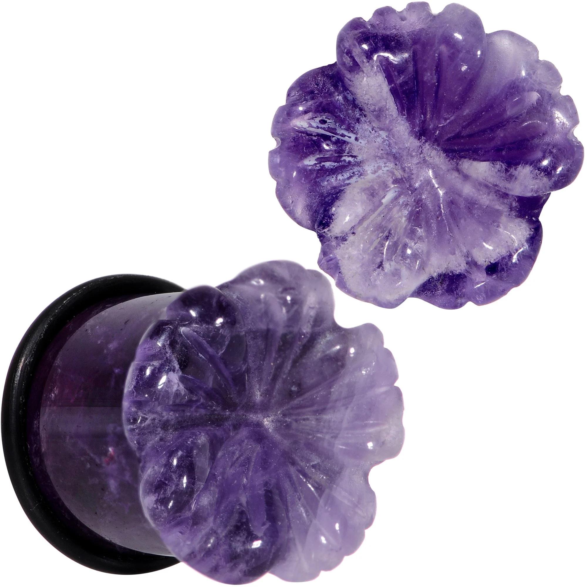 Purple Amethyst Stone Tropical Flower Single Flare Plug Set 6mm to 25mm - Image 9