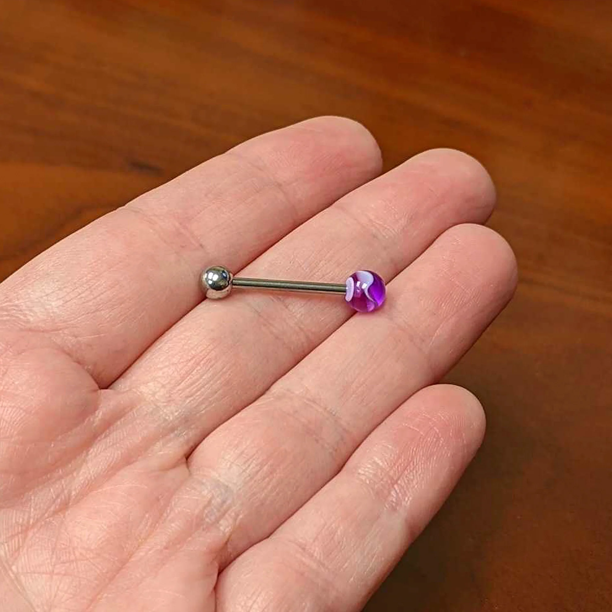 Purple Amethyst Top End Barbell Tongue Ring - Image 5