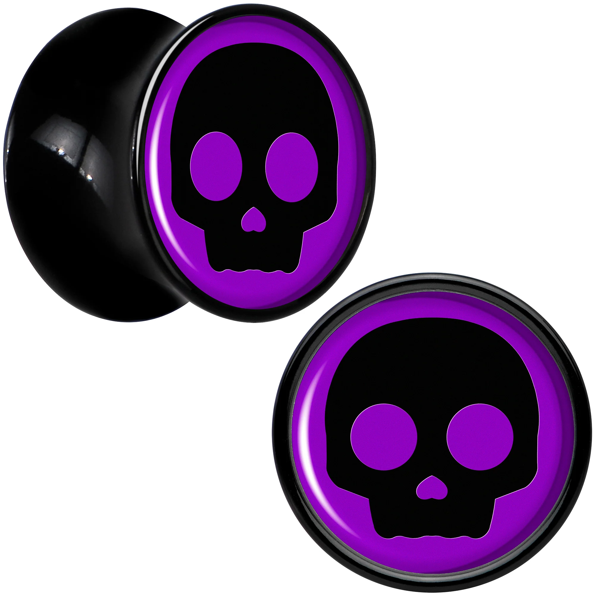 0G Purple Black Simple Skull Black Acrylic Saddle Plug Set by Onyx O - Image 2