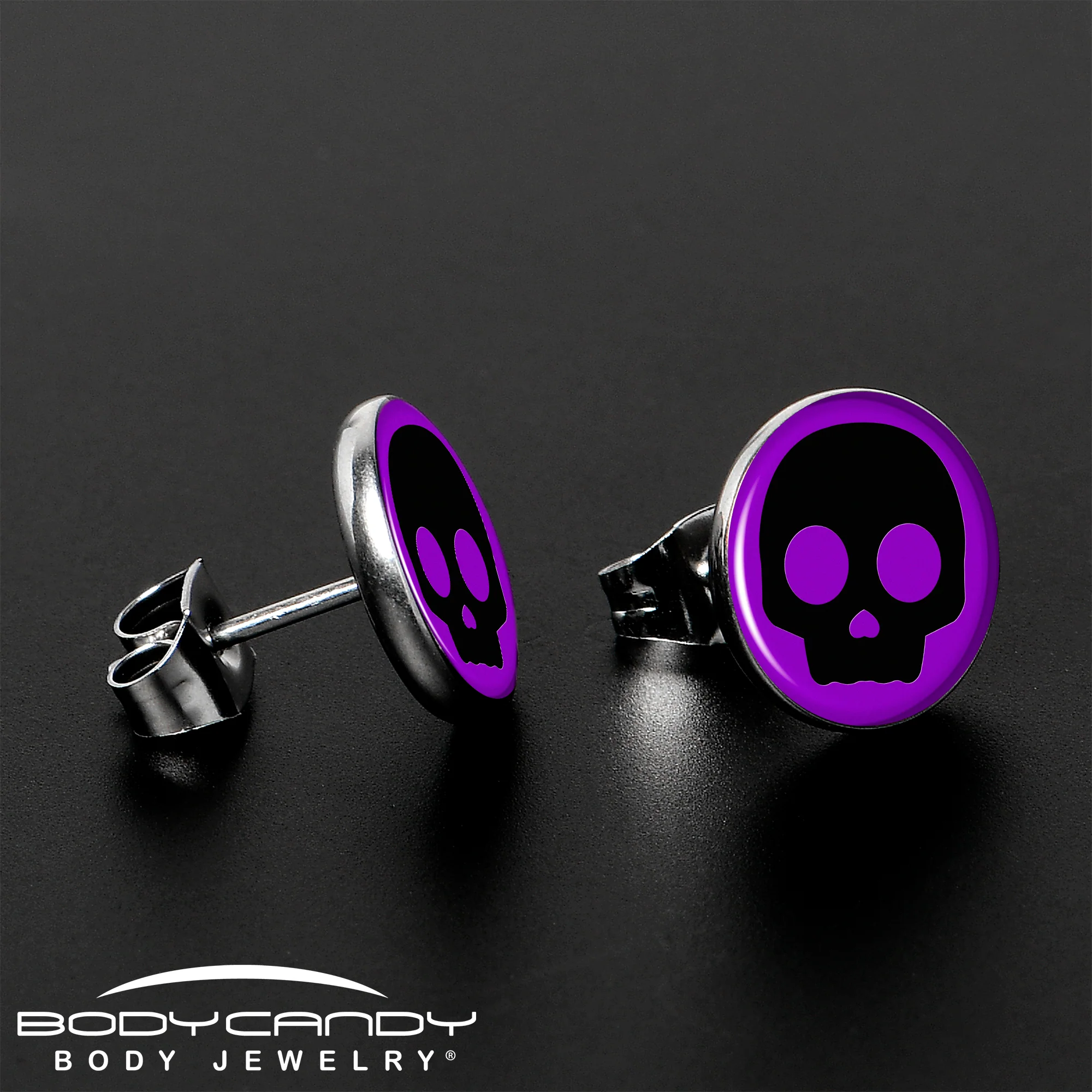 Purple Black Simple Skull Stud Earrings by Onyx O - Image 3
