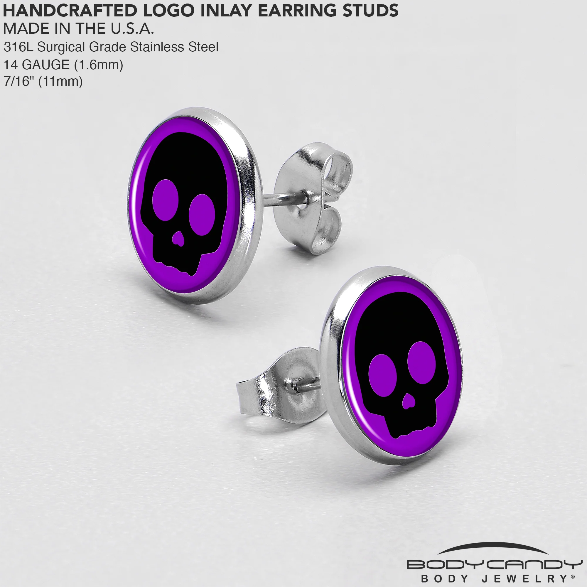 Purple Black Simple Skull Stud Earrings by Onyx O - Image 7