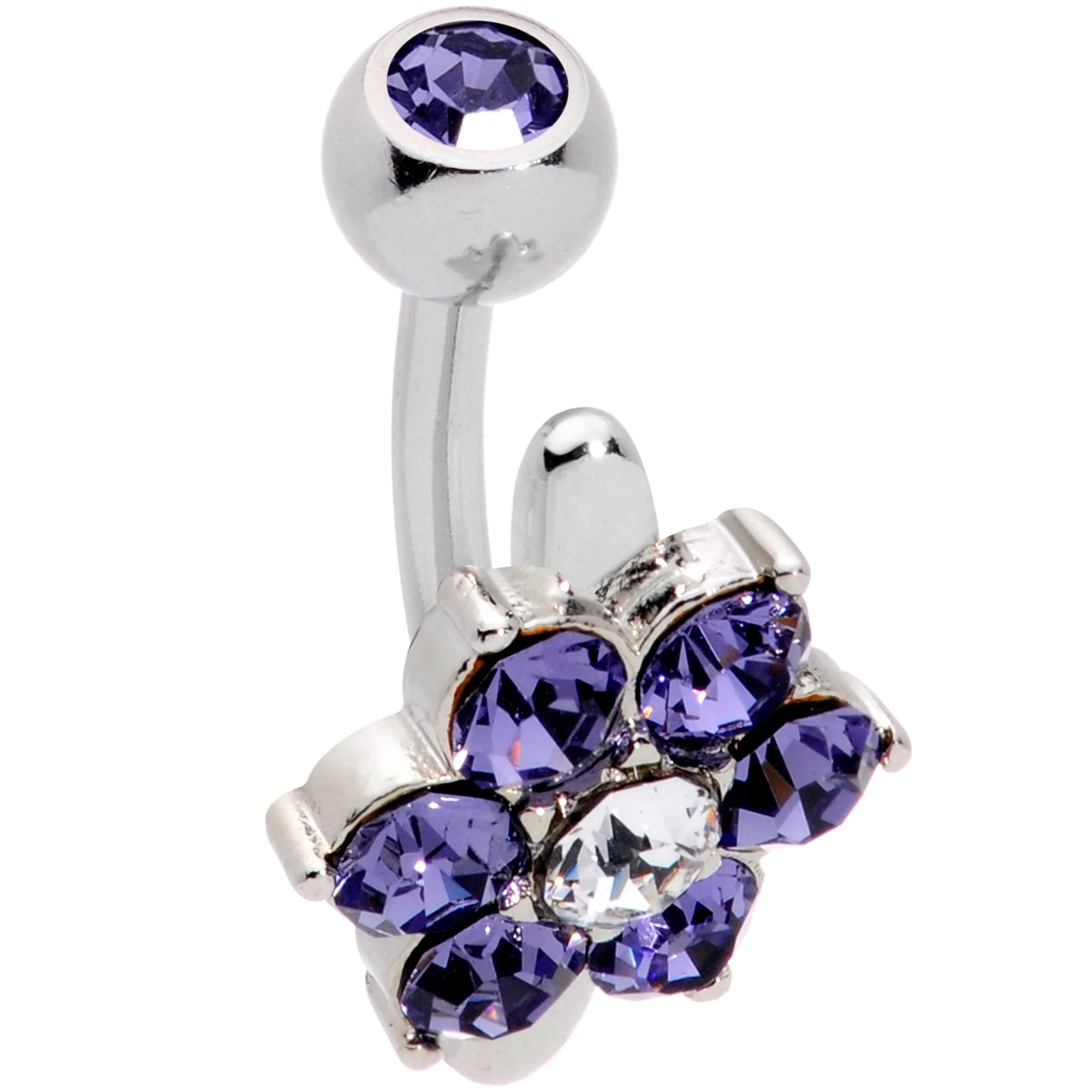 Purple Clear CZ Gem Pretty Posy Flower Top Mount Belly Ring - Image 2