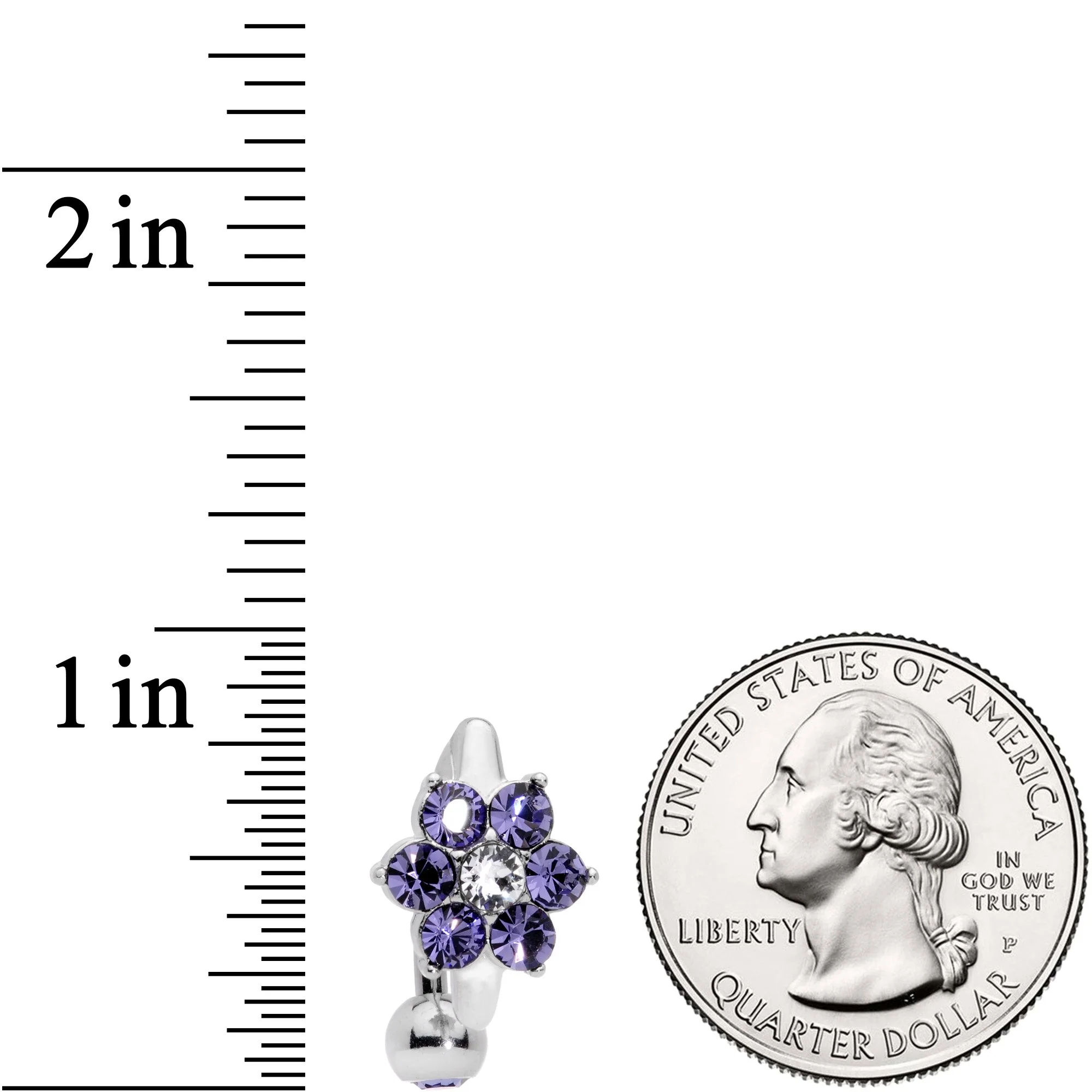 Purple Clear CZ Gem Pretty Posy Flower Top Mount Belly Ring - Image 4