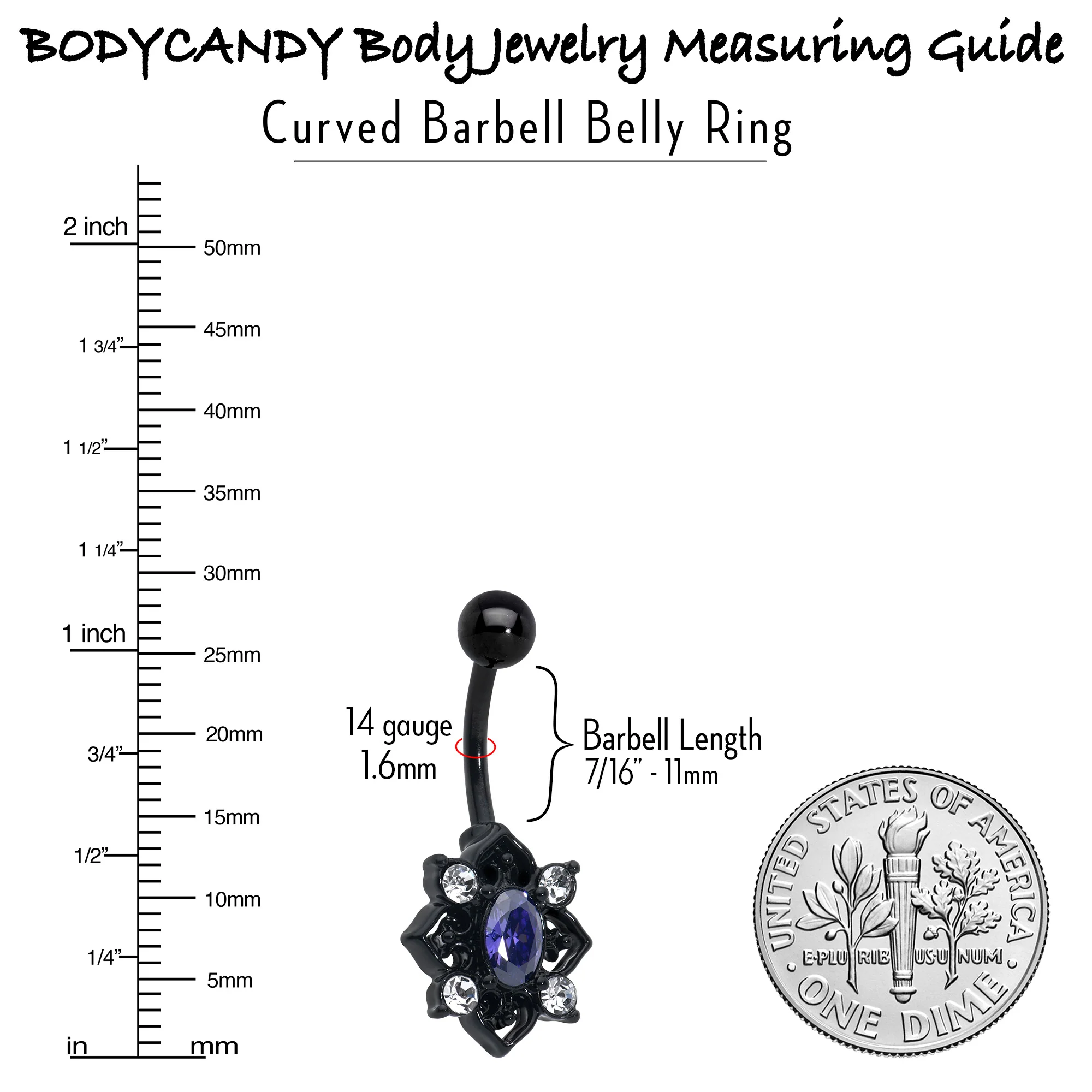 Purple Clear Gem Black Scrolling Hearts Belly Ring - Image 7