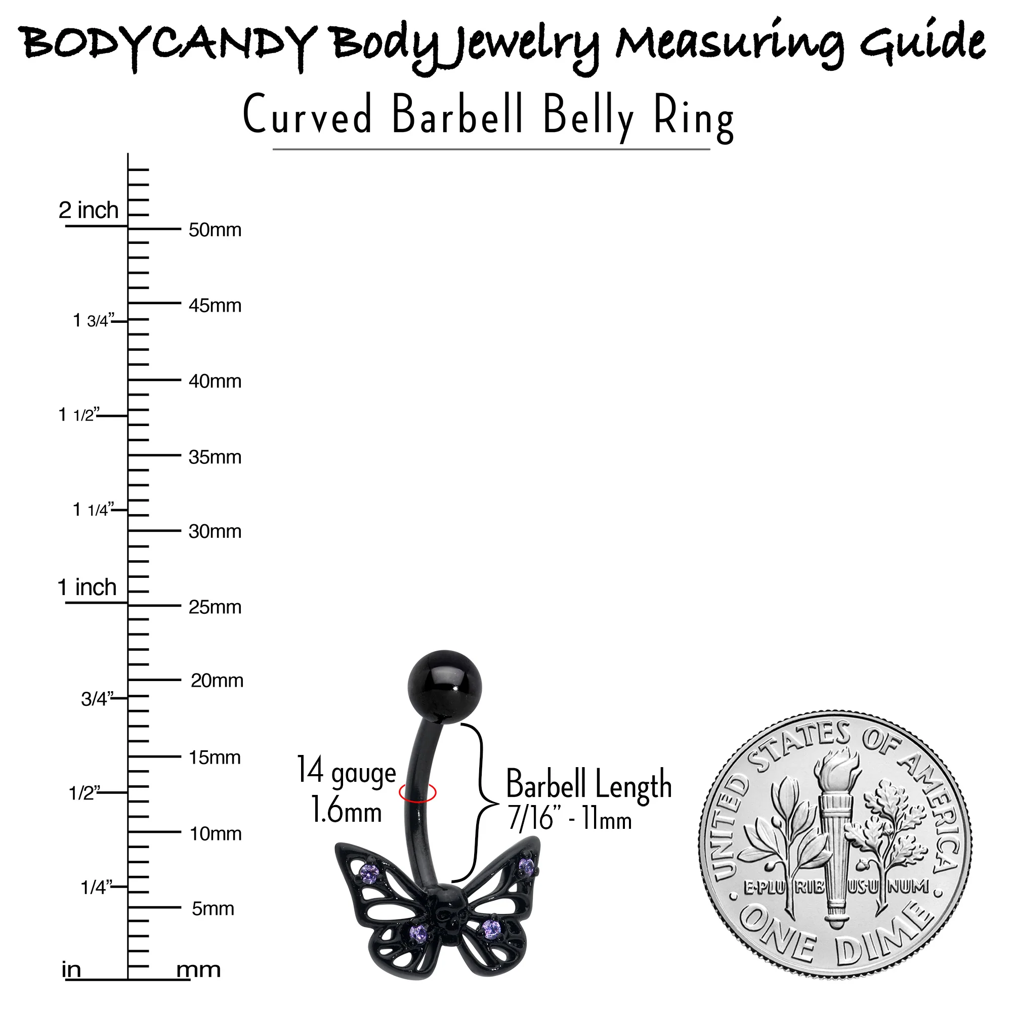 Purple CZ Gem Black Skull Butterfly Belly Ring - Image 7