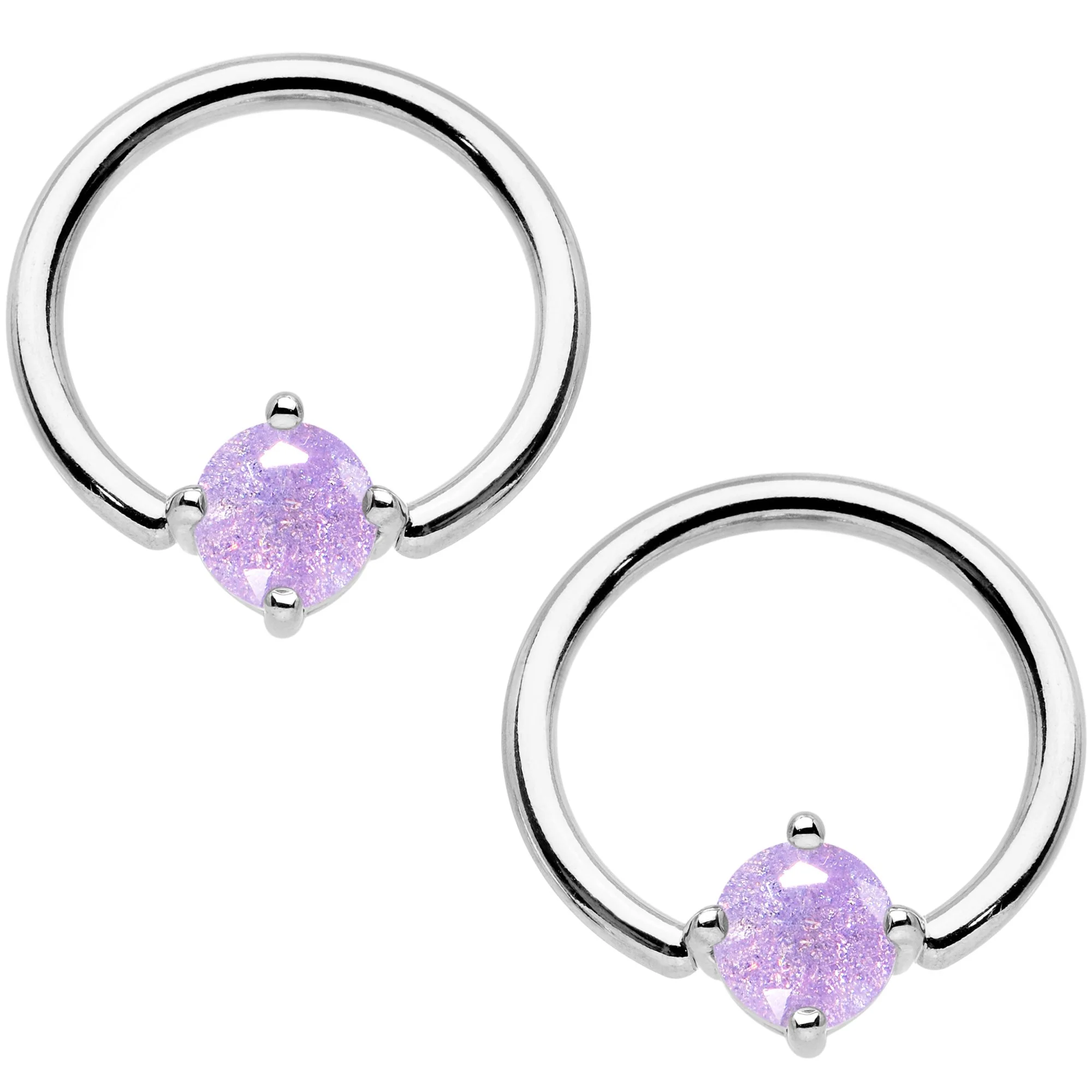 Purple CZ Gem Captive Ring Straight Barbell Nipple Ring Set - Image 2