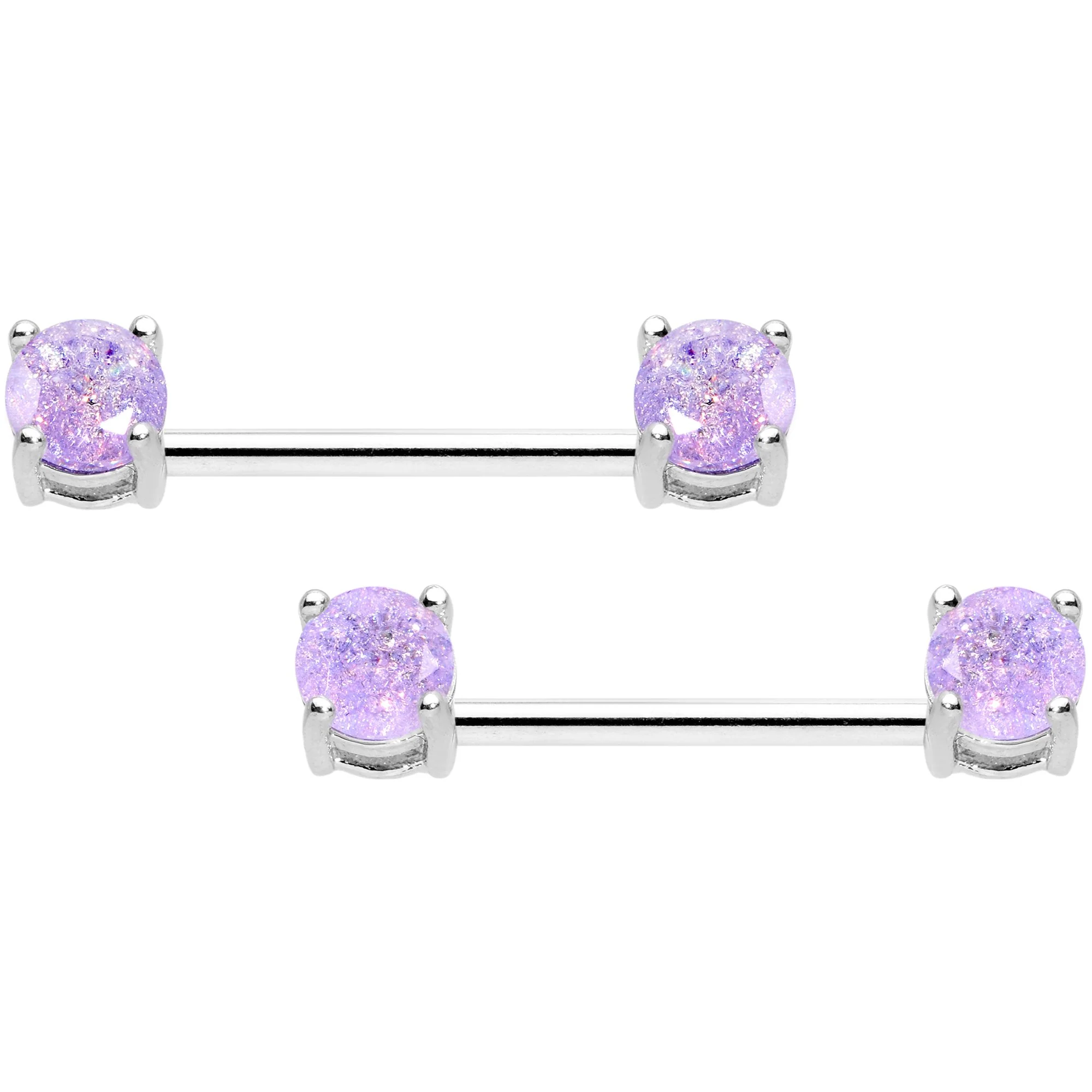 Purple CZ Gem Captive Ring Straight Barbell Nipple Ring Set - Image 3