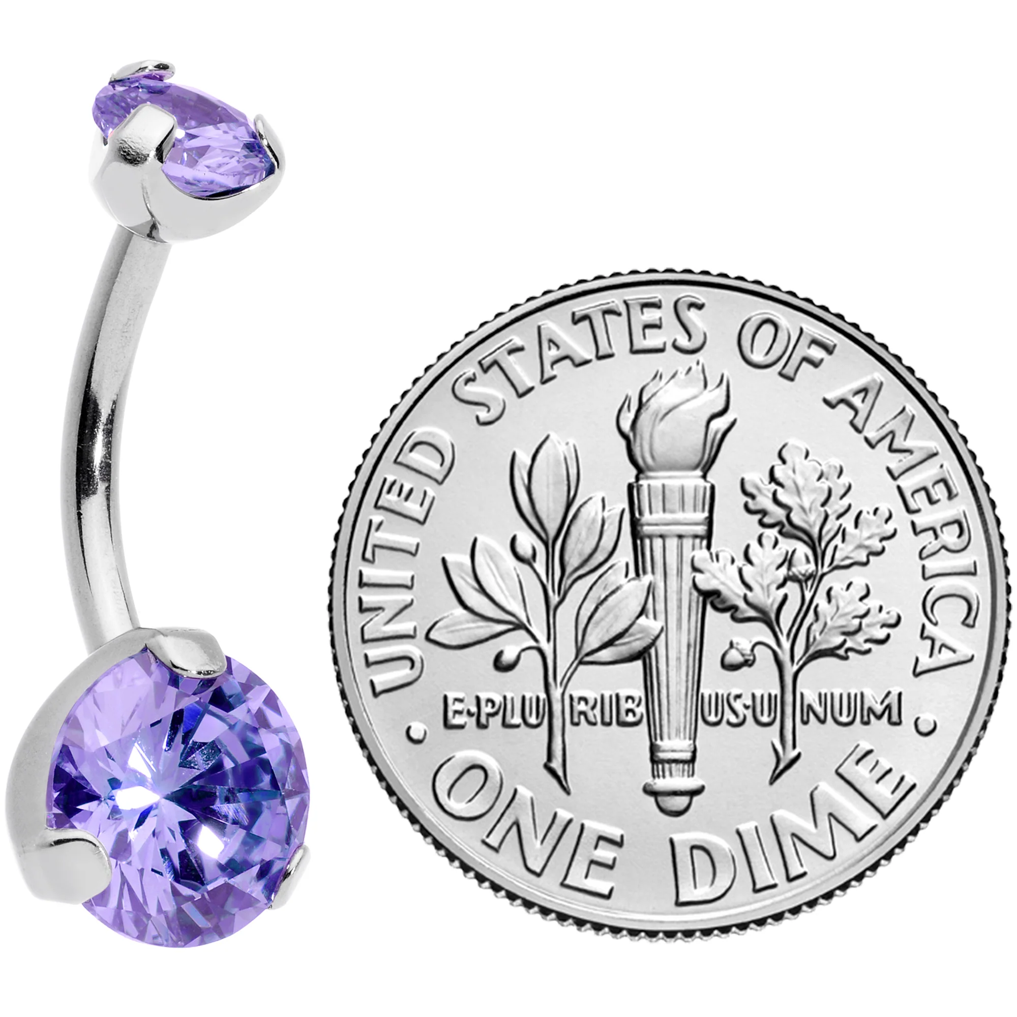 Purple CZ Gem Grade 23 Titanium Internally Threaded Belly Ring - Image 3