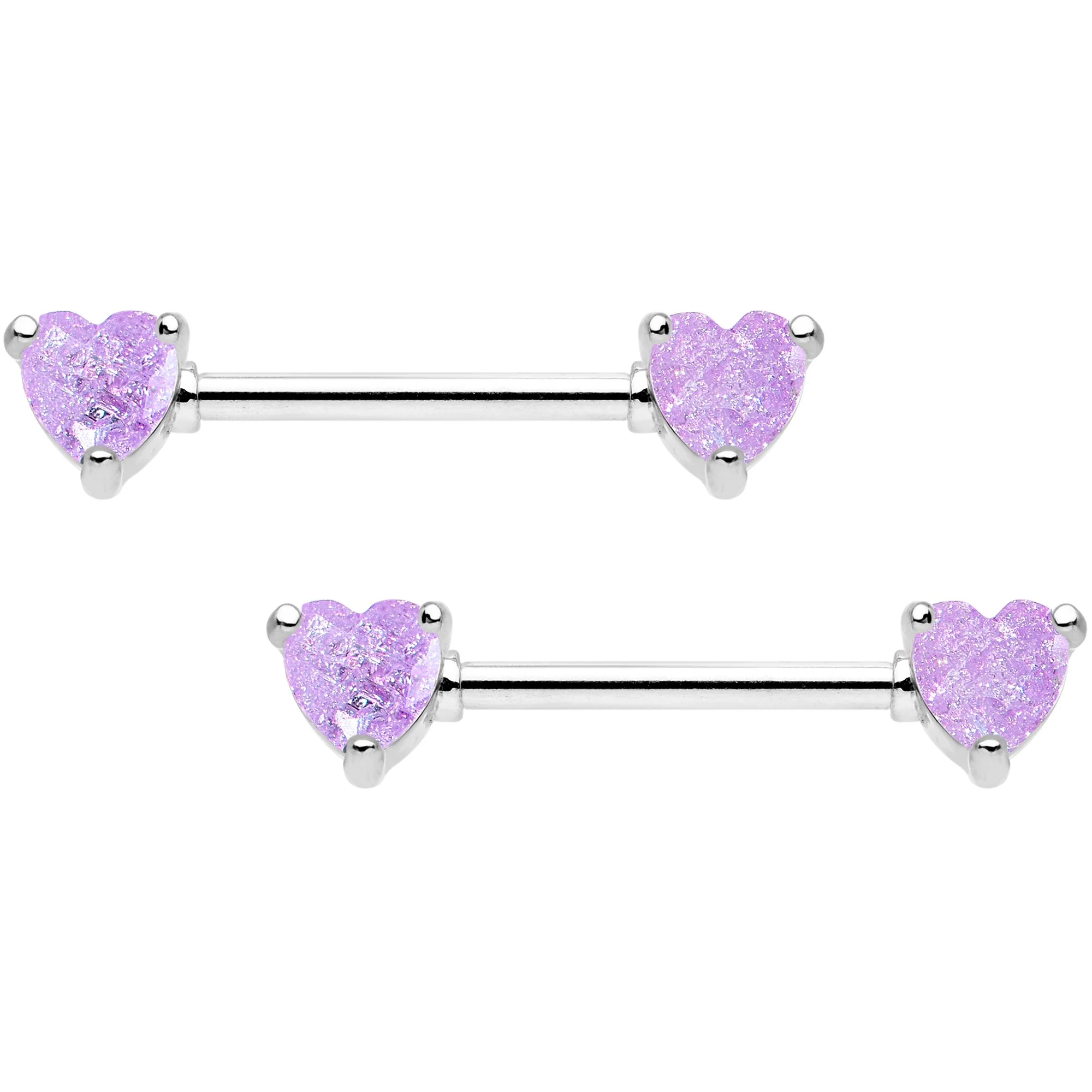 14G Purple CZ Gem Heart Captive Ring Barbell Nipple Ring Set - Image 3