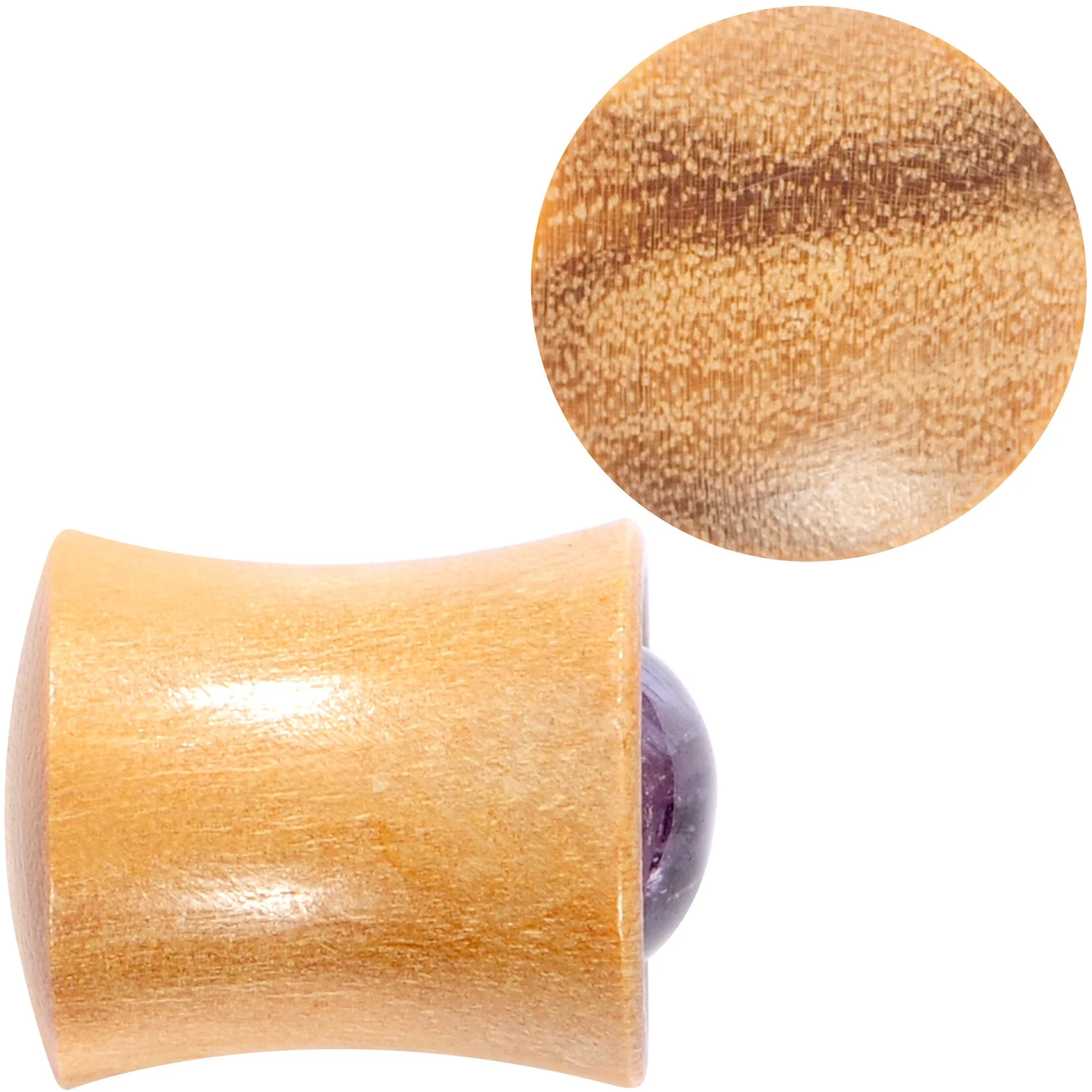 Purple CZ Gem Olive Wood Natural Beauty Saddle Plug Set 5mm to 25mm - Image 2