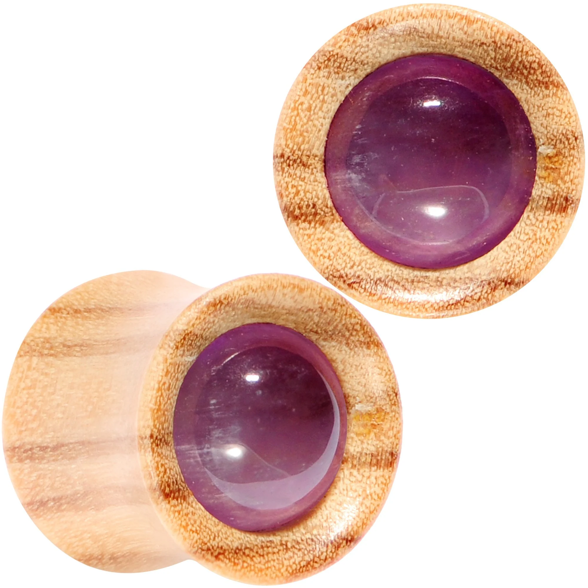Purple CZ Gem Olive Wood Natural Beauty Saddle Plug Set 5mm to 25mm - Image 3