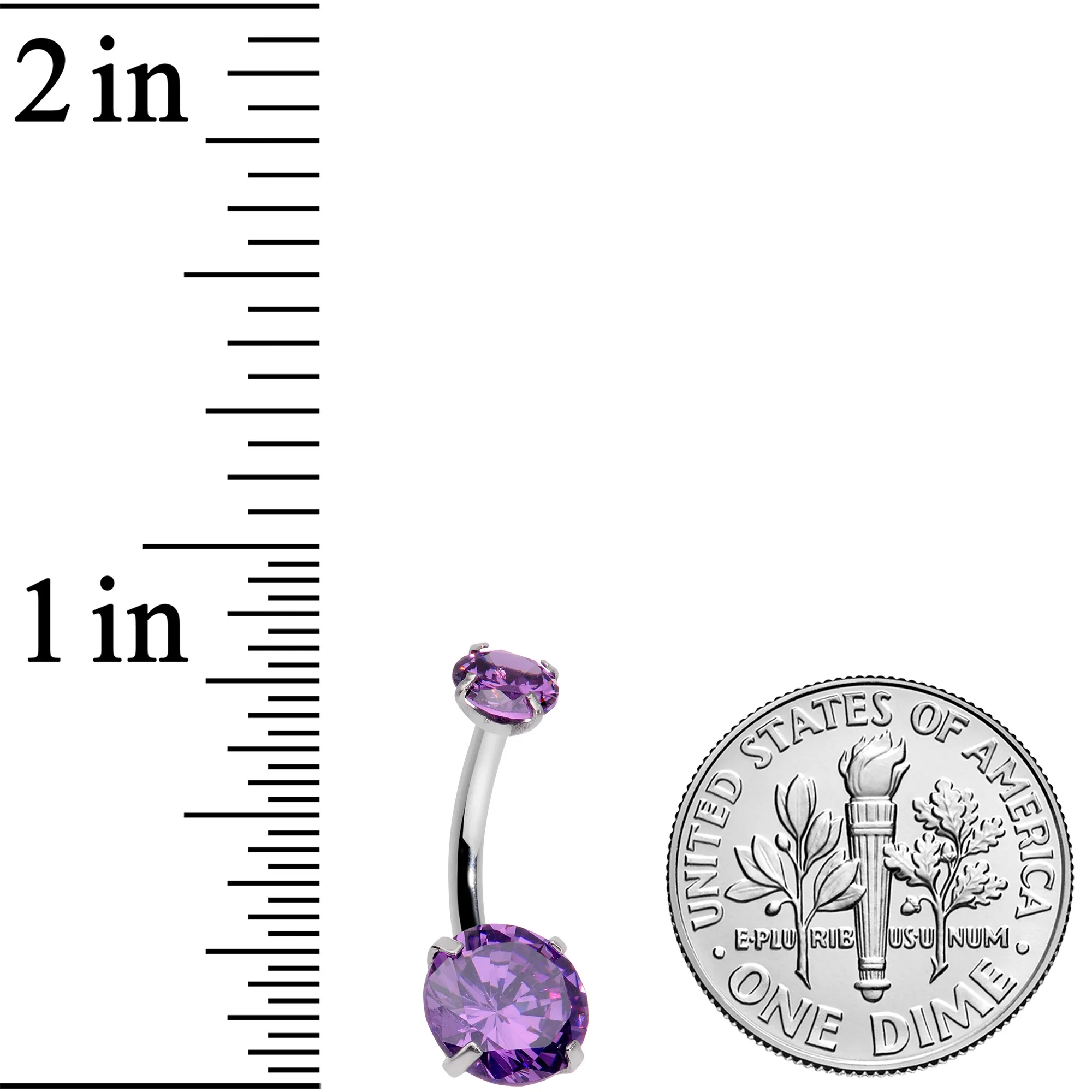 Purple CZ Gem Round Duo Internally Threaded Belly Ring - Image 2