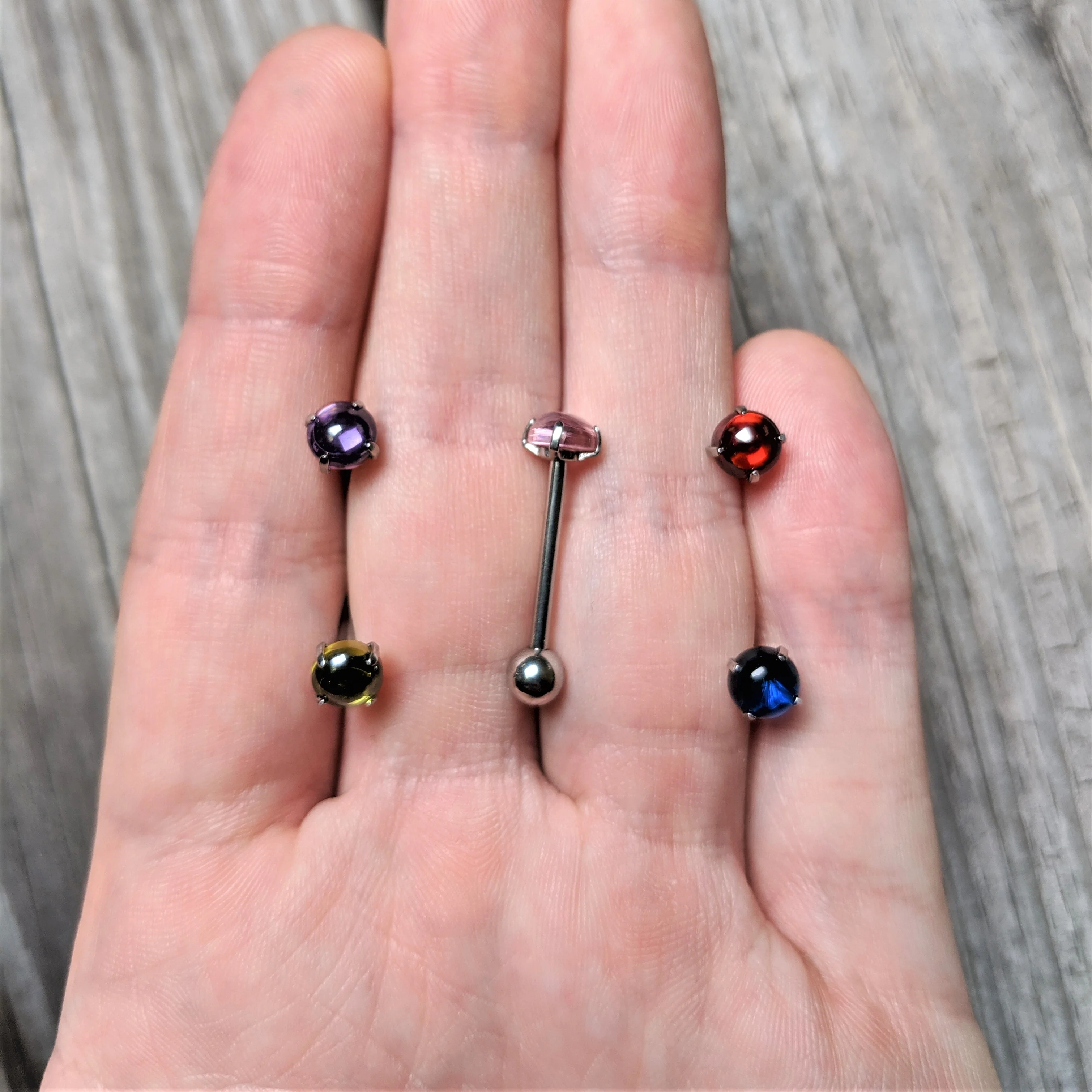 Purple CZ Gem Smooth Hemisphere Barbell Tongue Ring - Image 2