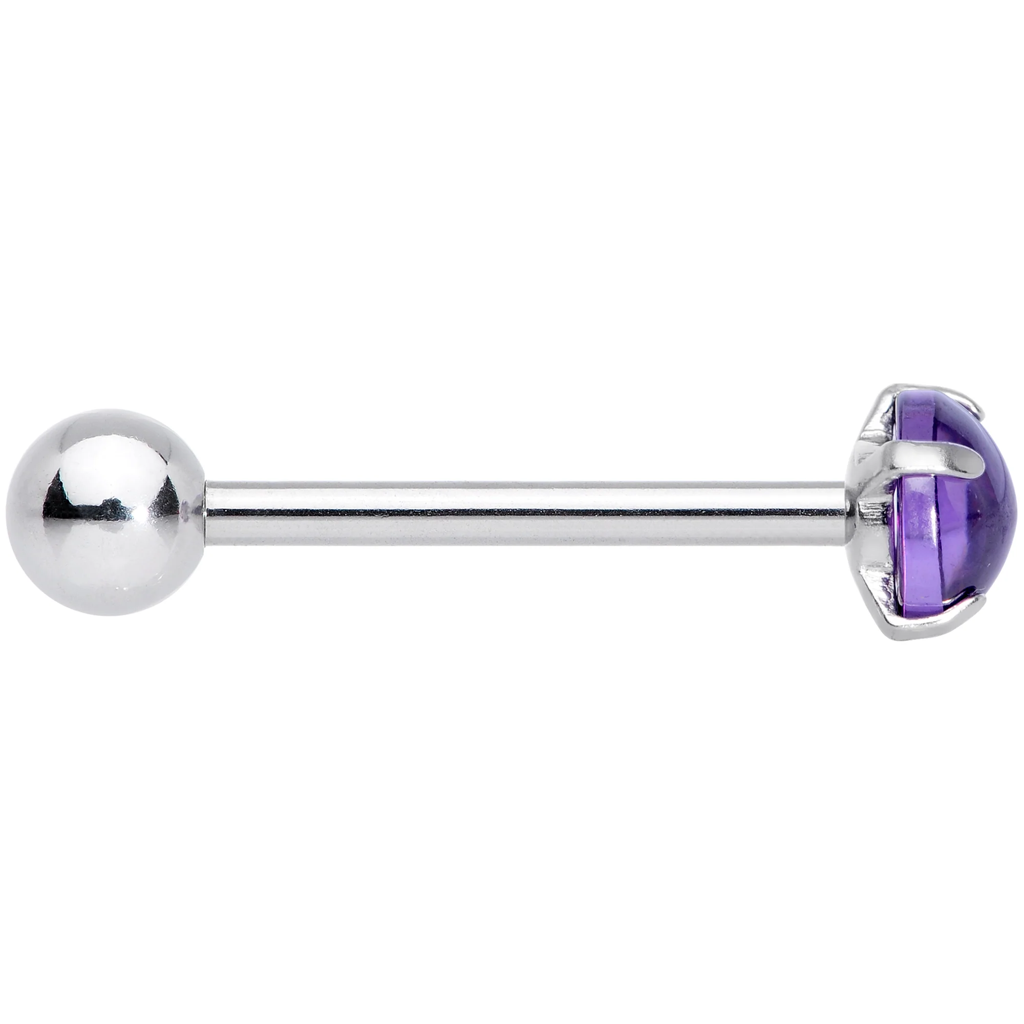 Purple CZ Gem Smooth Hemisphere Barbell Tongue Ring - Image 3