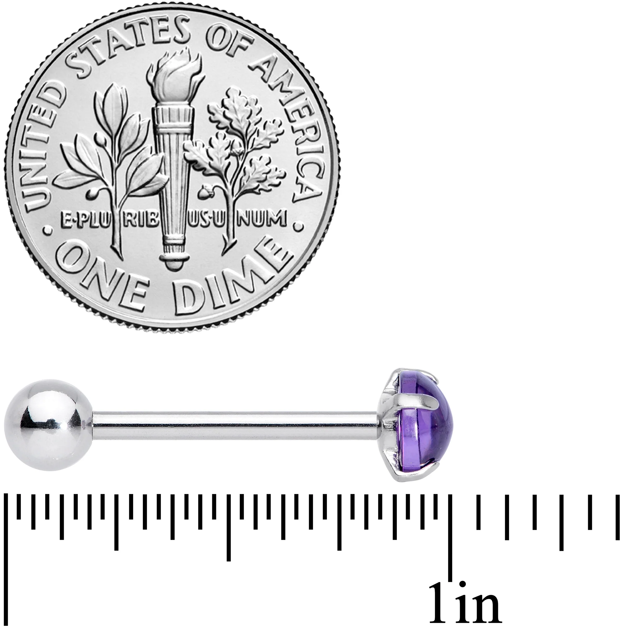 Purple CZ Gem Smooth Hemisphere Barbell Tongue Ring - Image 5