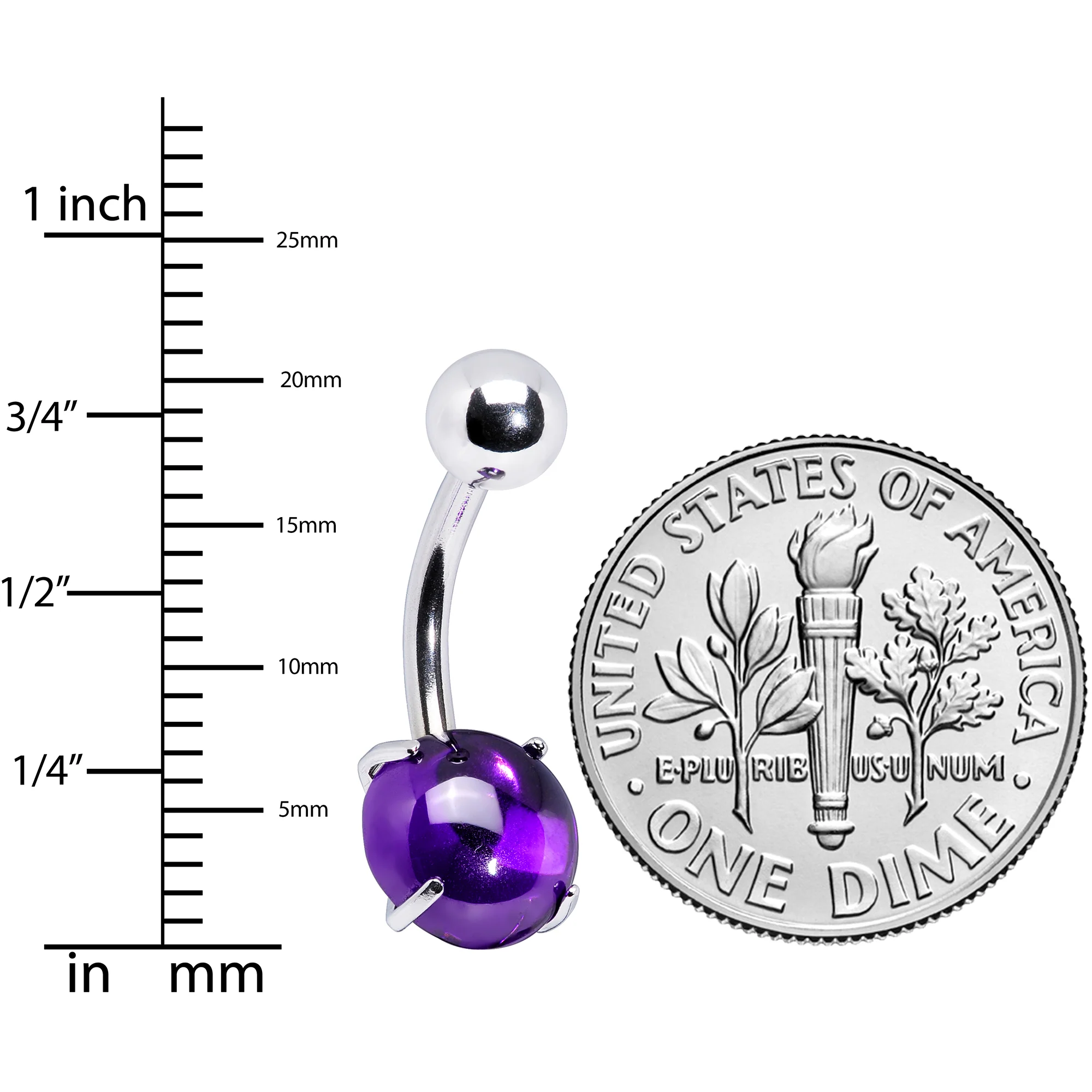 Purple CZ Gem Smooth Hemisphere Belly Ring - Image 2