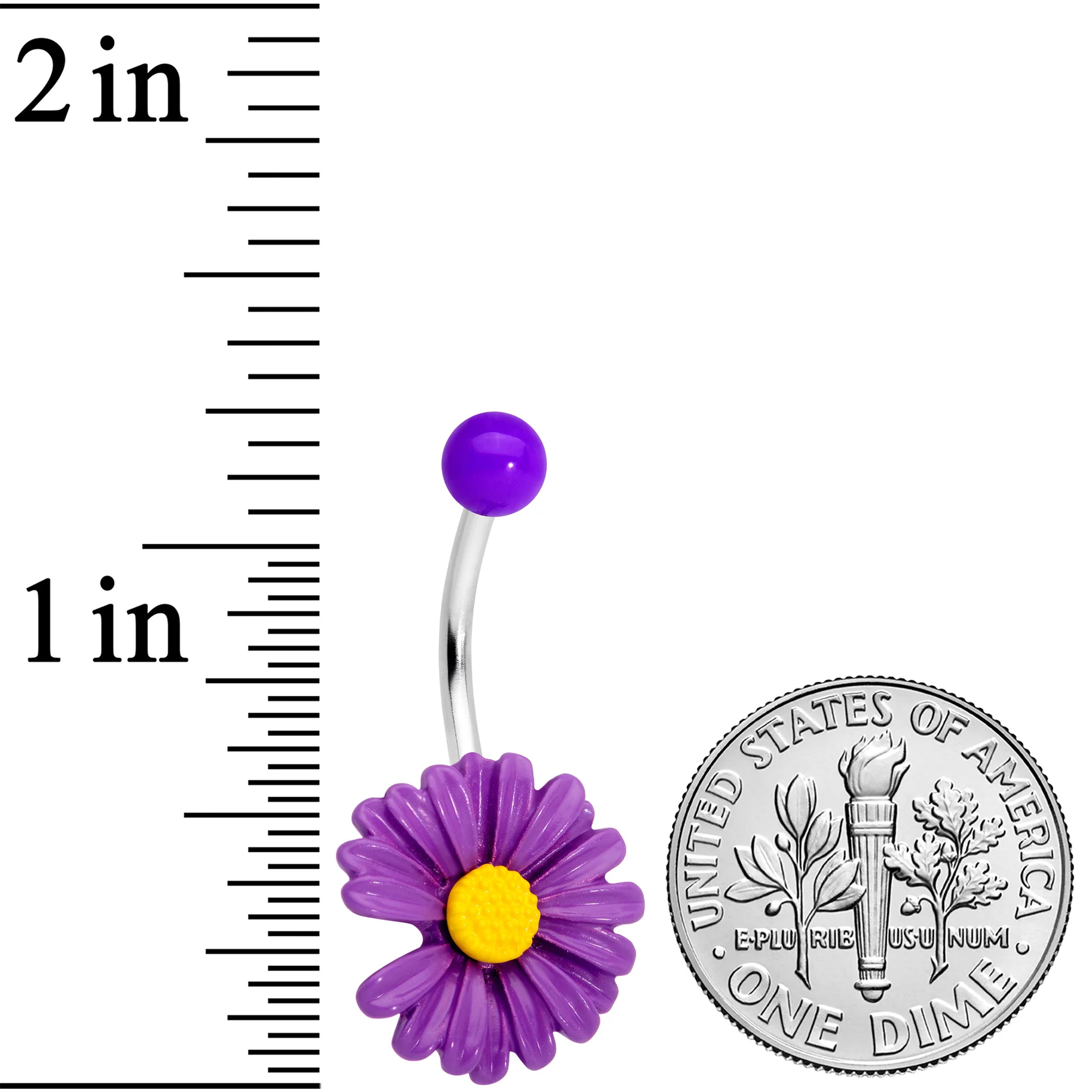 Purple Daisy Flower Belly Ring - Image 2