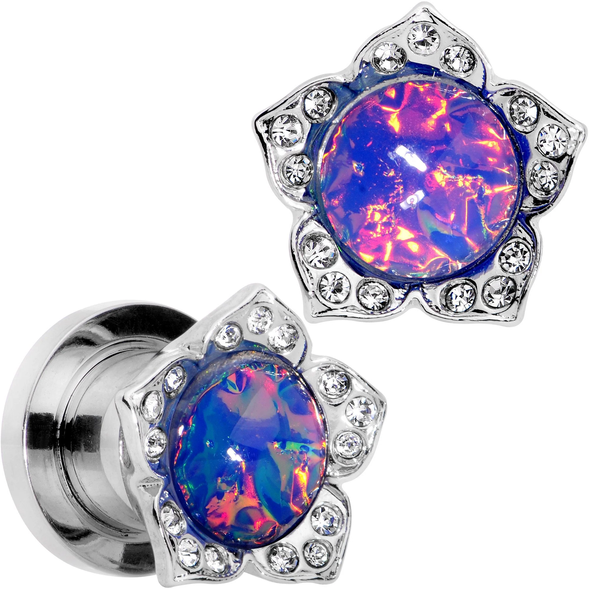 Purple Faux Opal Wild Flower Screw Fit Tunnel Plug Set 0G to 1" - Image 2
